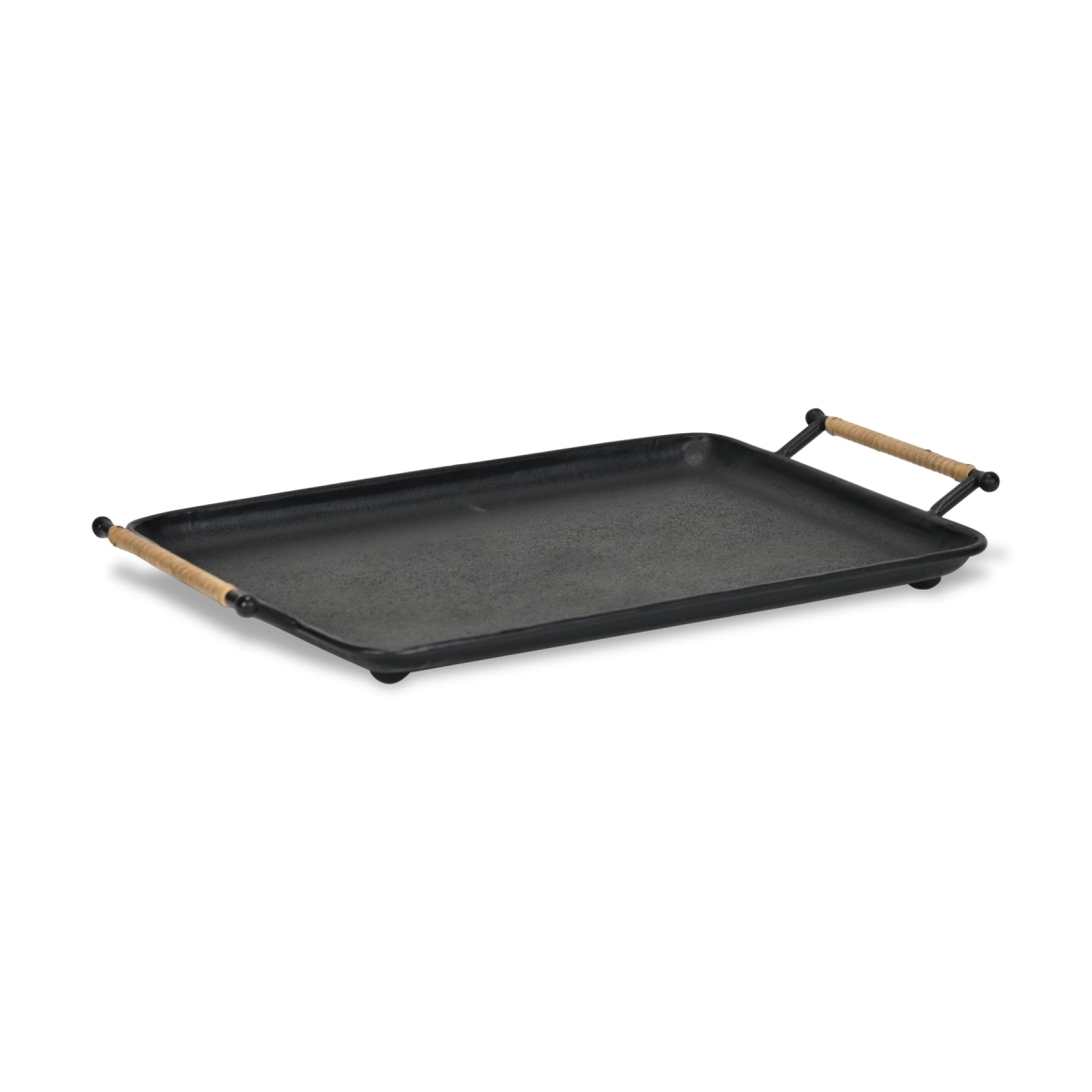 Picture of Cheungs 6150BK Syla Black Metal Tray with Wicker Wrapped Handles