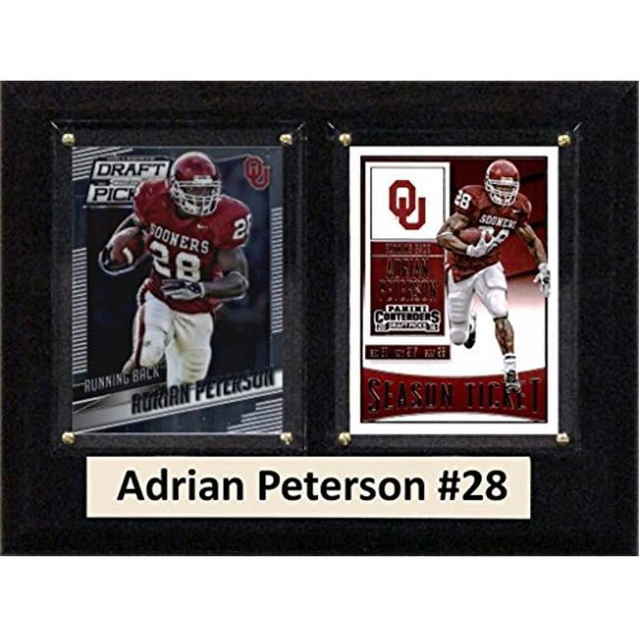 Picture of C & I Collectables 68APETERCO 6 x 8 in. Adrian Peterson NCAA Oklahoma Sooners Two Card Plaque
