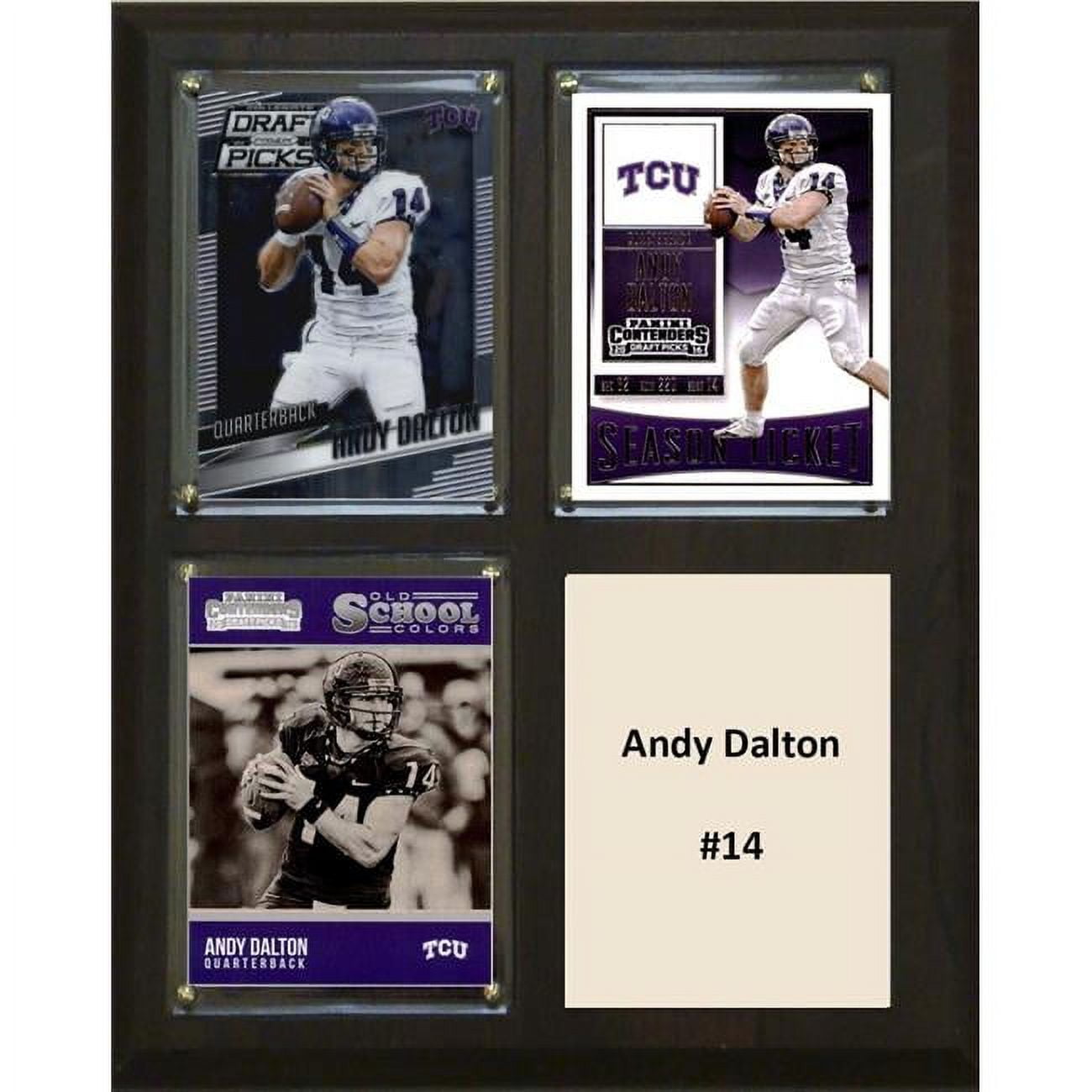 Picture of C & I Collectables 810DALTONCO 8 x 10 in. Andy Dalton NCAA TCU Horned Frogs Three Card Plaque
