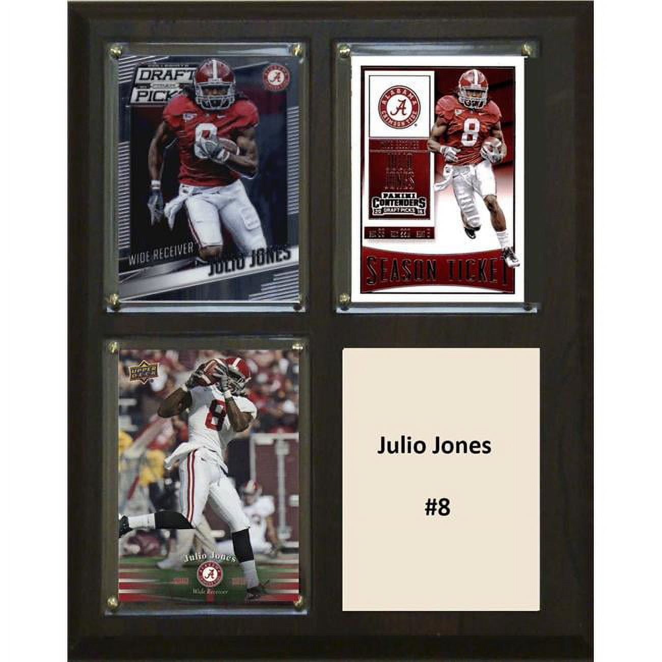 Picture of C & I Collectables 810JULIOJCO 8 x 10 in. Julio Jones NCAA Alabama Crimson Tide Three Card Plaque