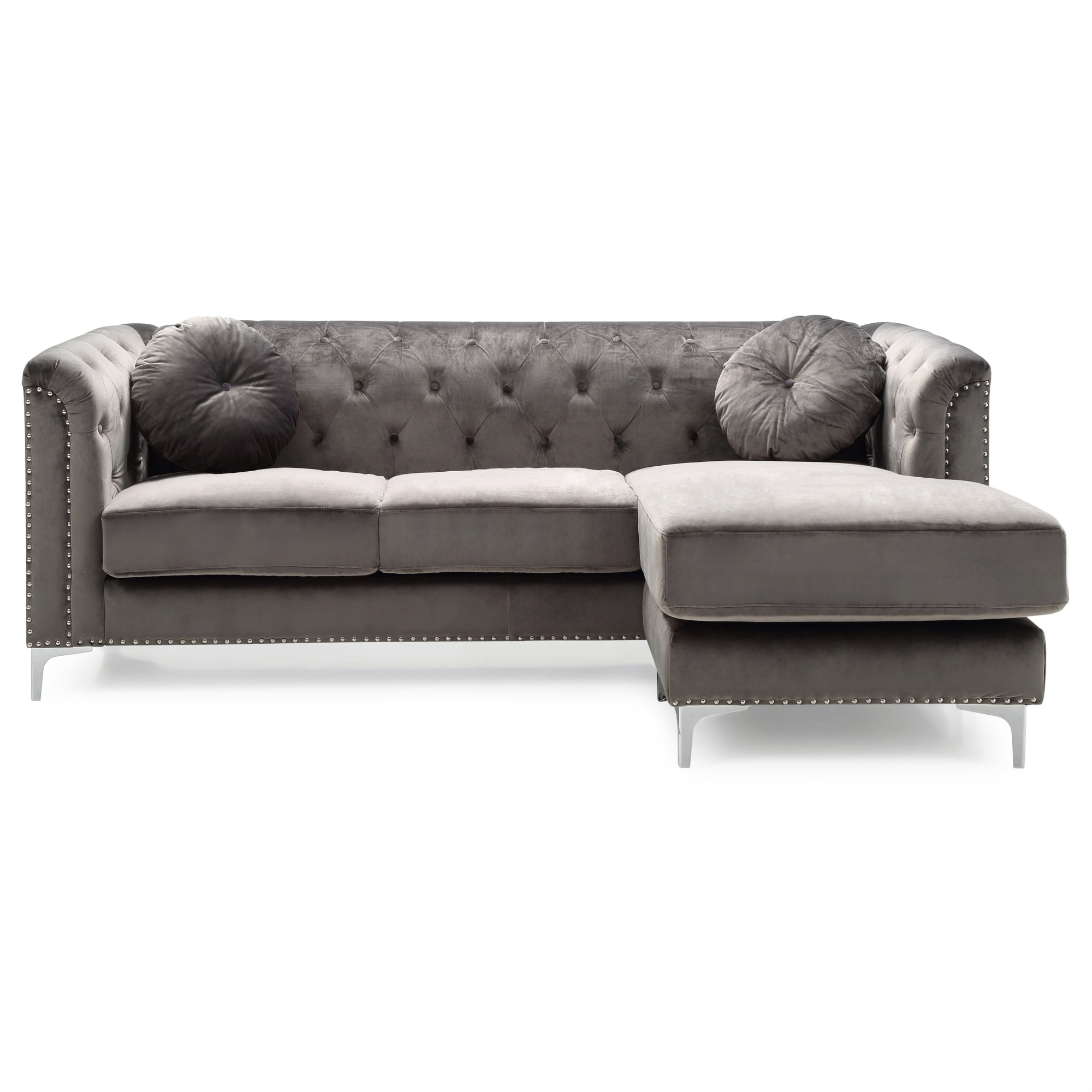 31 x 83 x 58 in. Pompano Tufted Velvet Sectional Sofa with 2 Throw Pillow, Dark Gray -  KD Marco de la cama, KD4329676