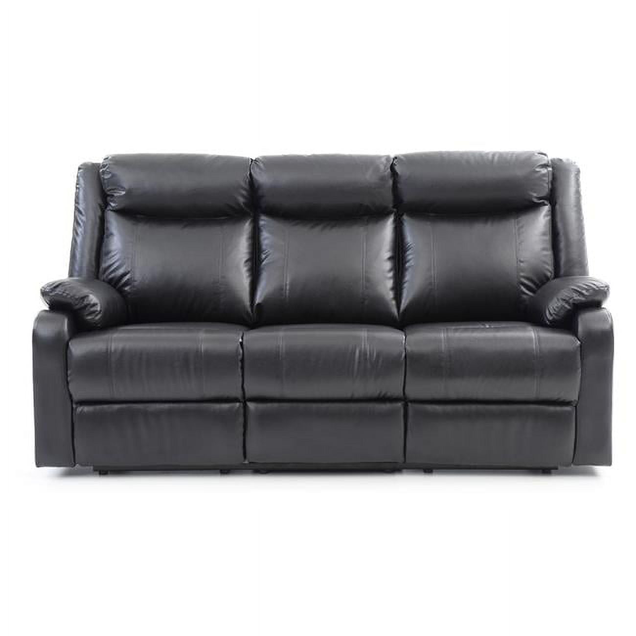 PF-G761A-RS 76 in. Ward Faux Leather 3-Seater Reclining Sofa with Pillow Top Arm, Black -  Passion Furniture