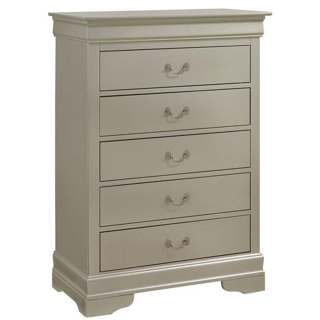 PF-G3103-CH 33 x 18 x 48 in. Louis Phillipe 5 Drawer Chest, Silver Champagne -  Passion Furniture