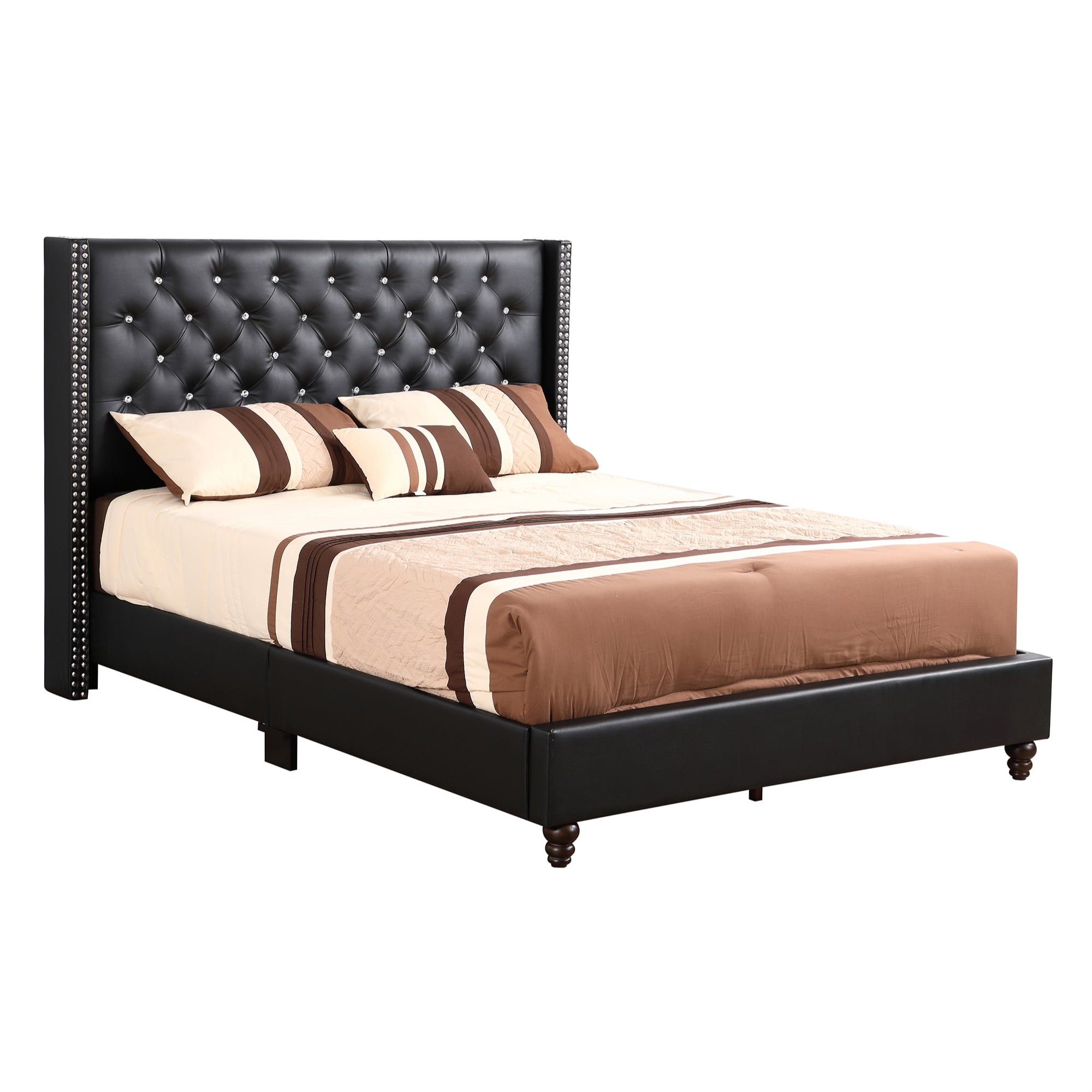 PF-G1919-QB-UP Julie Tufted Upholstered Low Profile Panel Bed, Black - Queen Size -  Passion Furniture