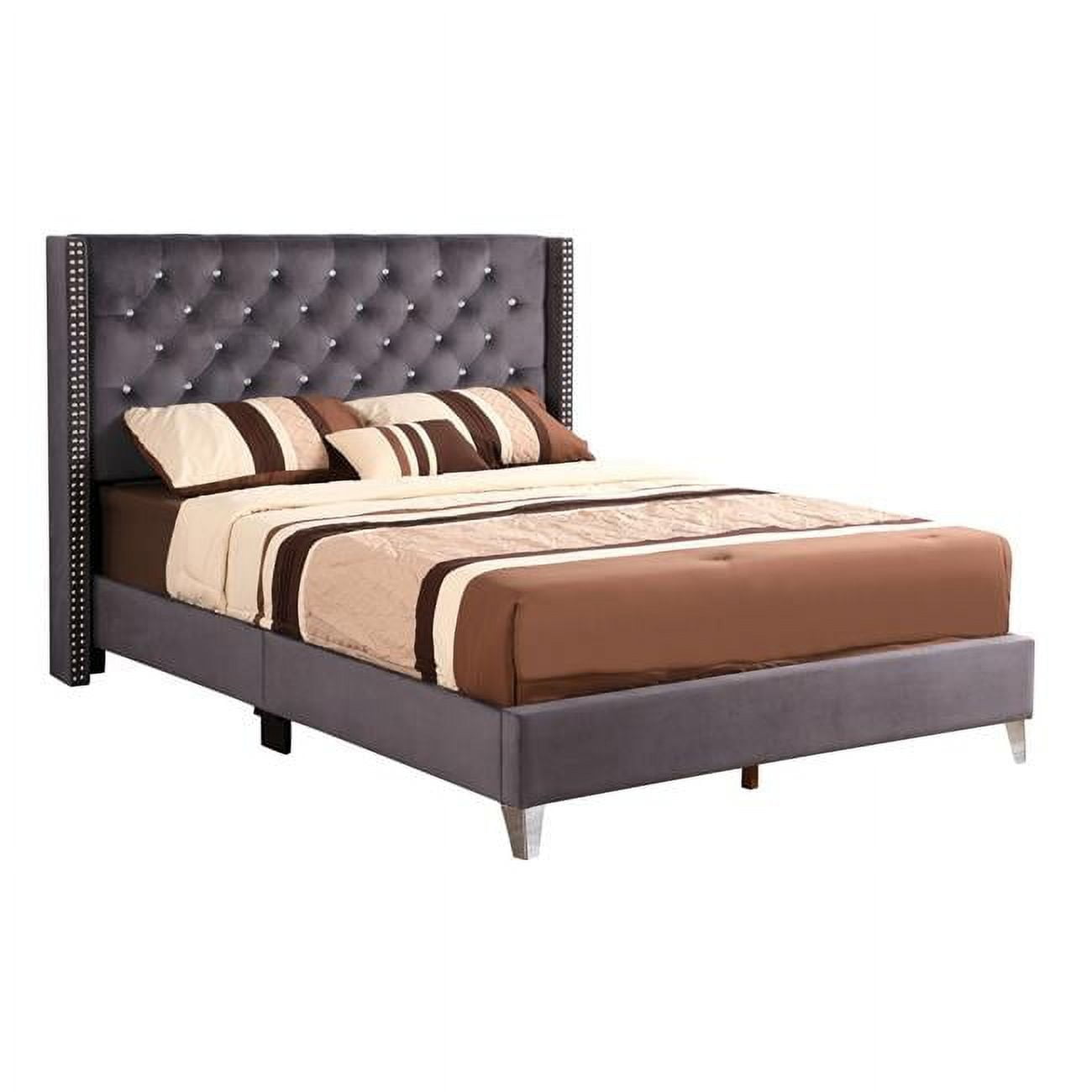 PF-G1920-KB-UP Julie Tufted Upholstered Low Profile Panel Bed, Dark Gray - King Size -  Passion Furniture