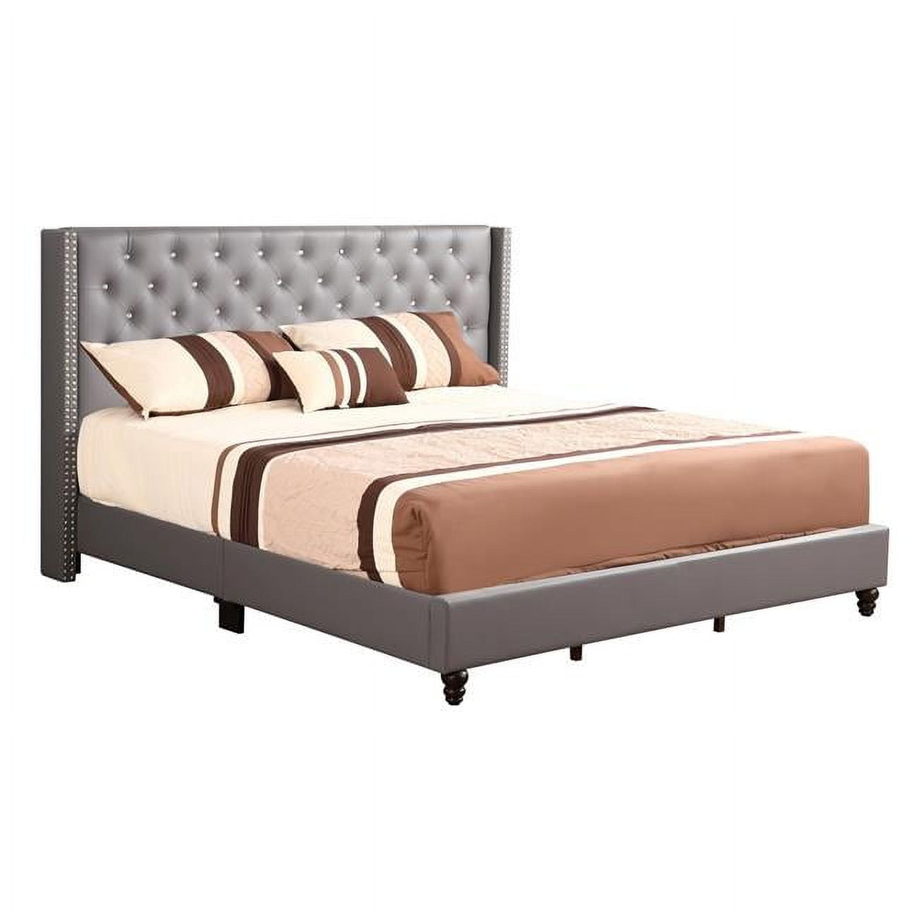 PF-G1912-KB-UP Julie Tufted Upholstered Low Profile Panel Bed, Light Grey - King Size -  Passion Furniture