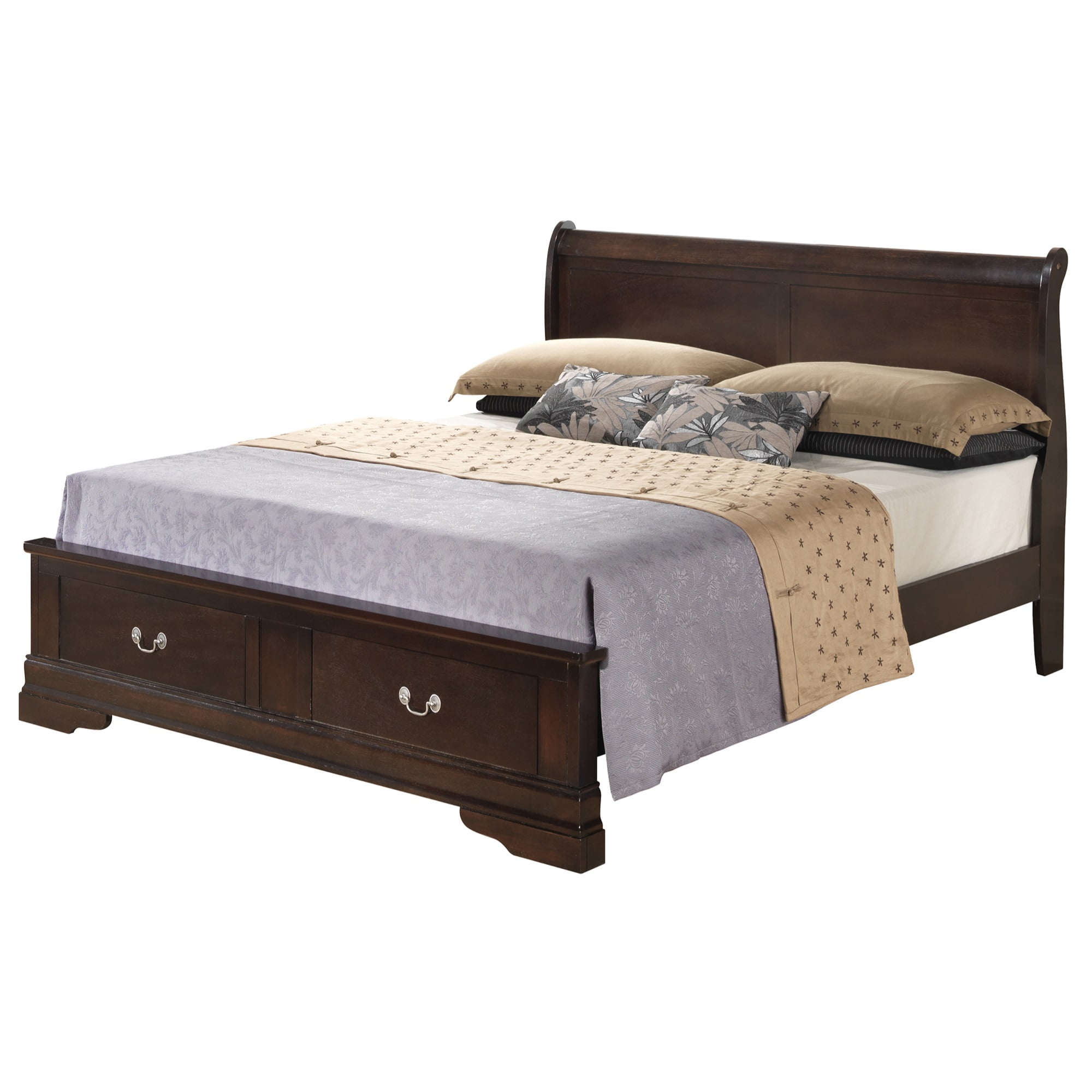 PF-G3125D-QSB2 Louis Philippe Storage Sleigh Wood Bed, Cappuccino - Queen Size -  Passion Furniture