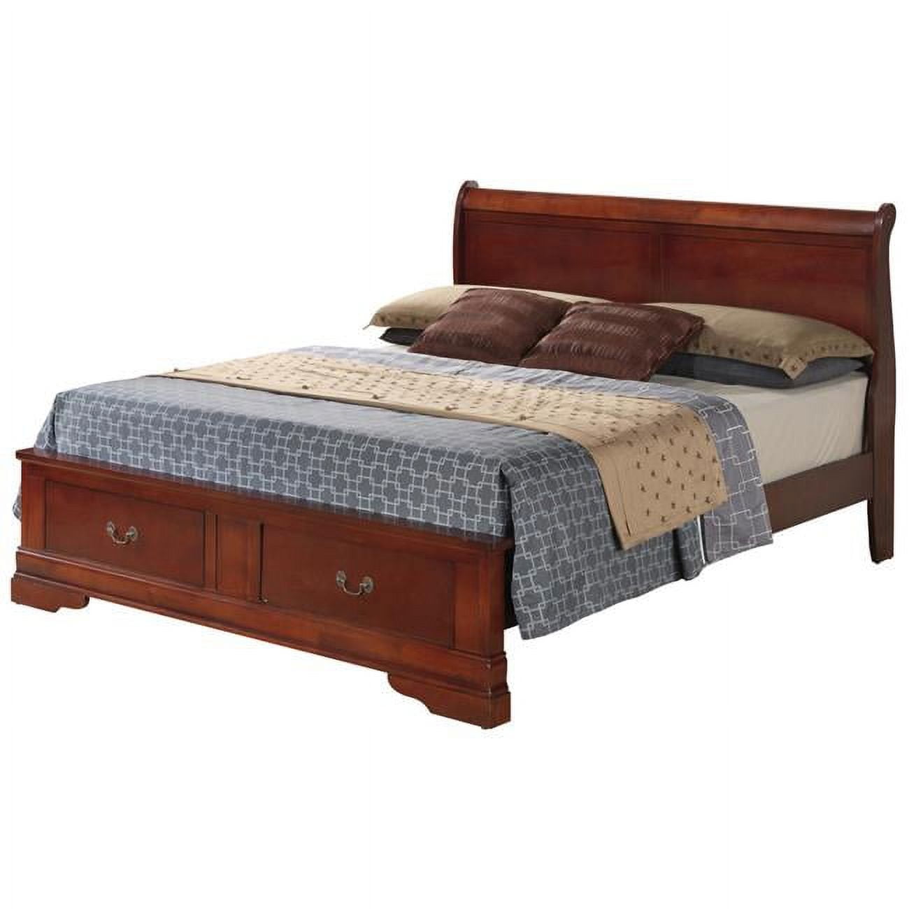 PF-G3100D-QSB2 Louis Philippe Storage Sleigh Wood Bed, Cherry - Queen Size -  Passion Furniture