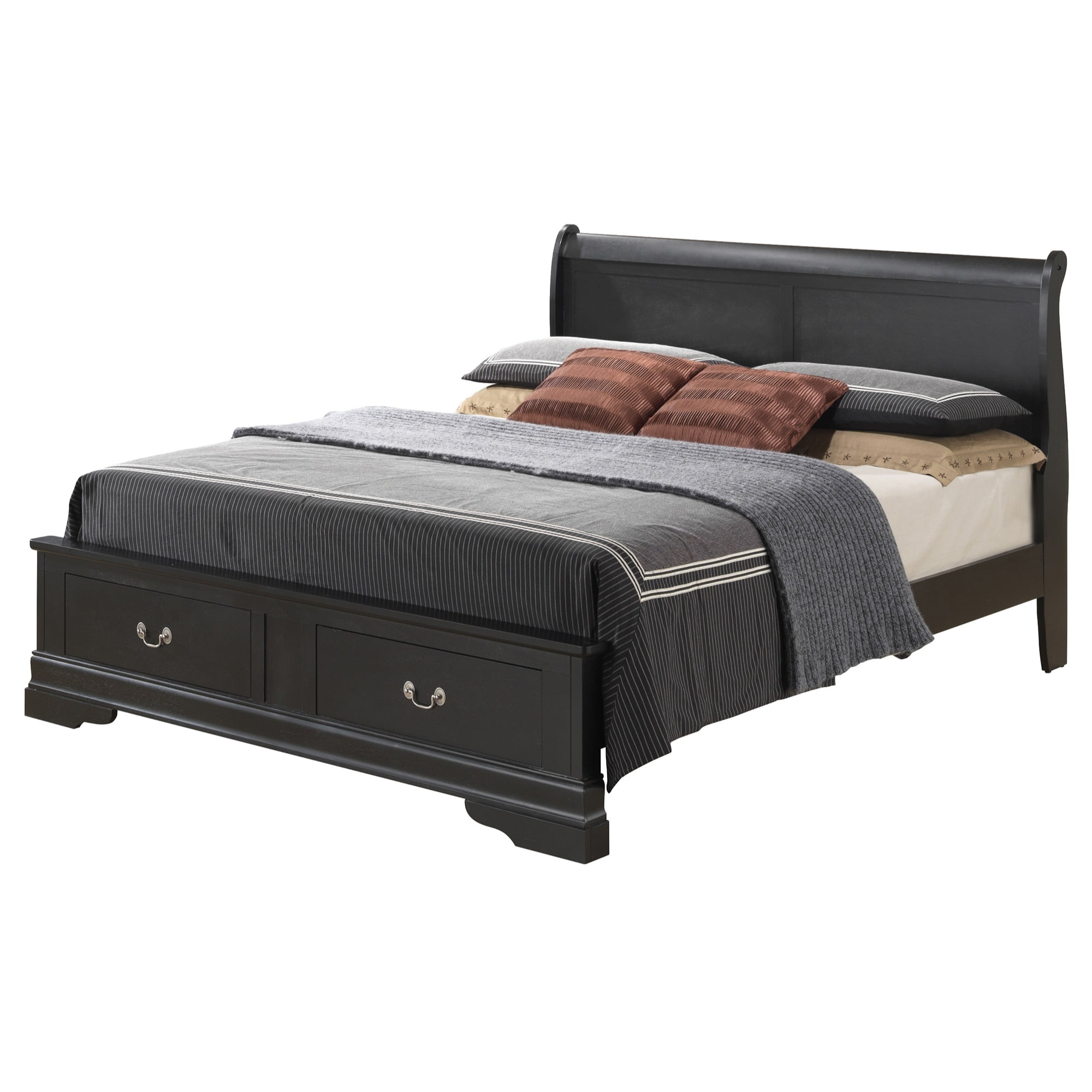 PF-G3150D-QSB2 4 x 27 x 65 in. Louis Philippe Storage Sleigh Wood Bed, Black - Queen Size -  Passion Furniture