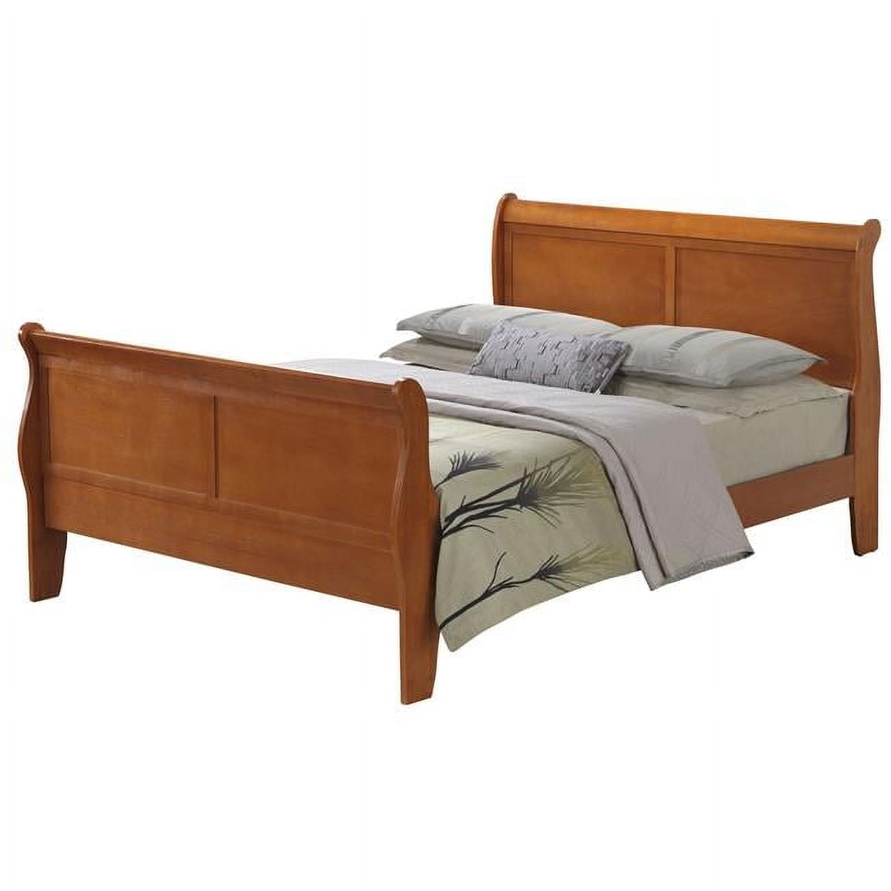 Louis Philippe Sleigh Wood Bed with High Footboard, Oak - King Size -  KD Marco de la cama, KD2212870