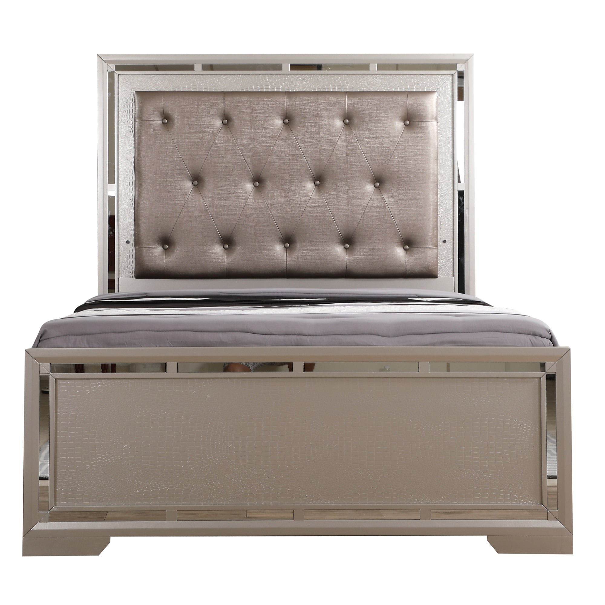 PF-G6800A-QB Alana Glam Panel Bed, Silver Champagne - Queen Size -  Passion Furniture