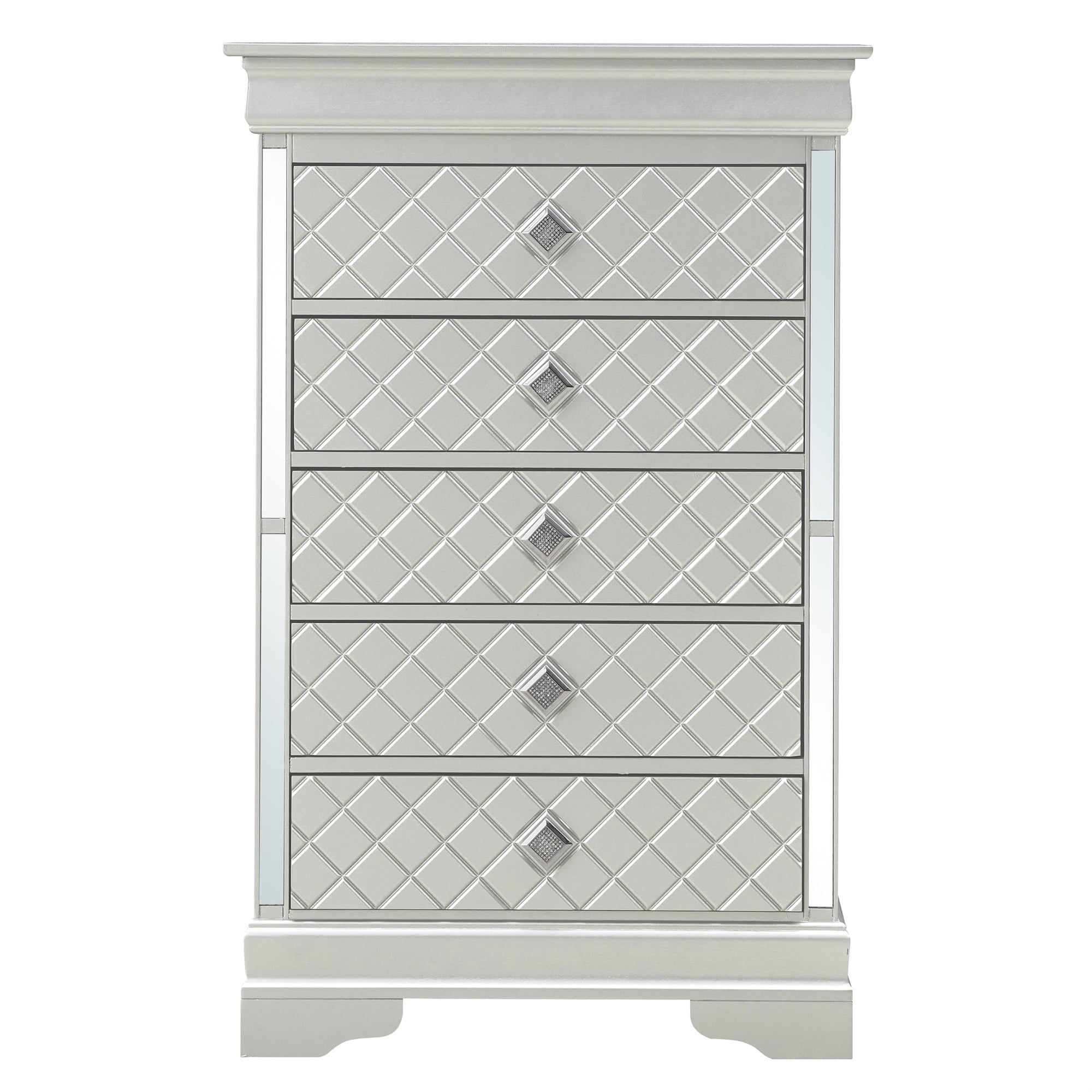 PF-G6700-CH Verona Silver Champagne 5-Drawer Chest of Drawers - 31 x 16 x 48 in -  Passion Furniture