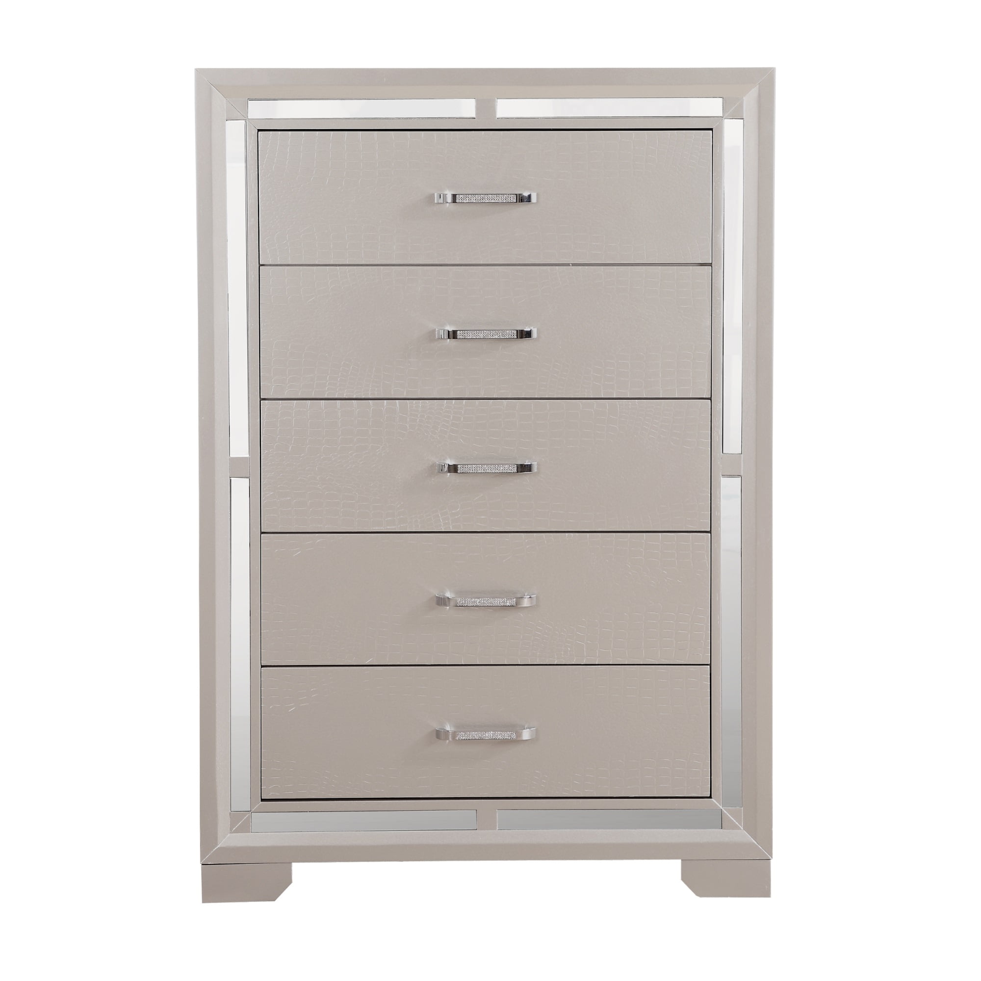 PF-G6800-CH Alana Silver Champagne 5-Drawer Chest of Drawers - 33 x 17 x 48 in -  Passion Furniture