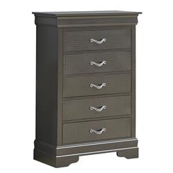 PF-G6502-CH Lorana Metalic Black 5-Drawer Chest of Drawers - 31 x 16 x 48 in -  Passion Furniture