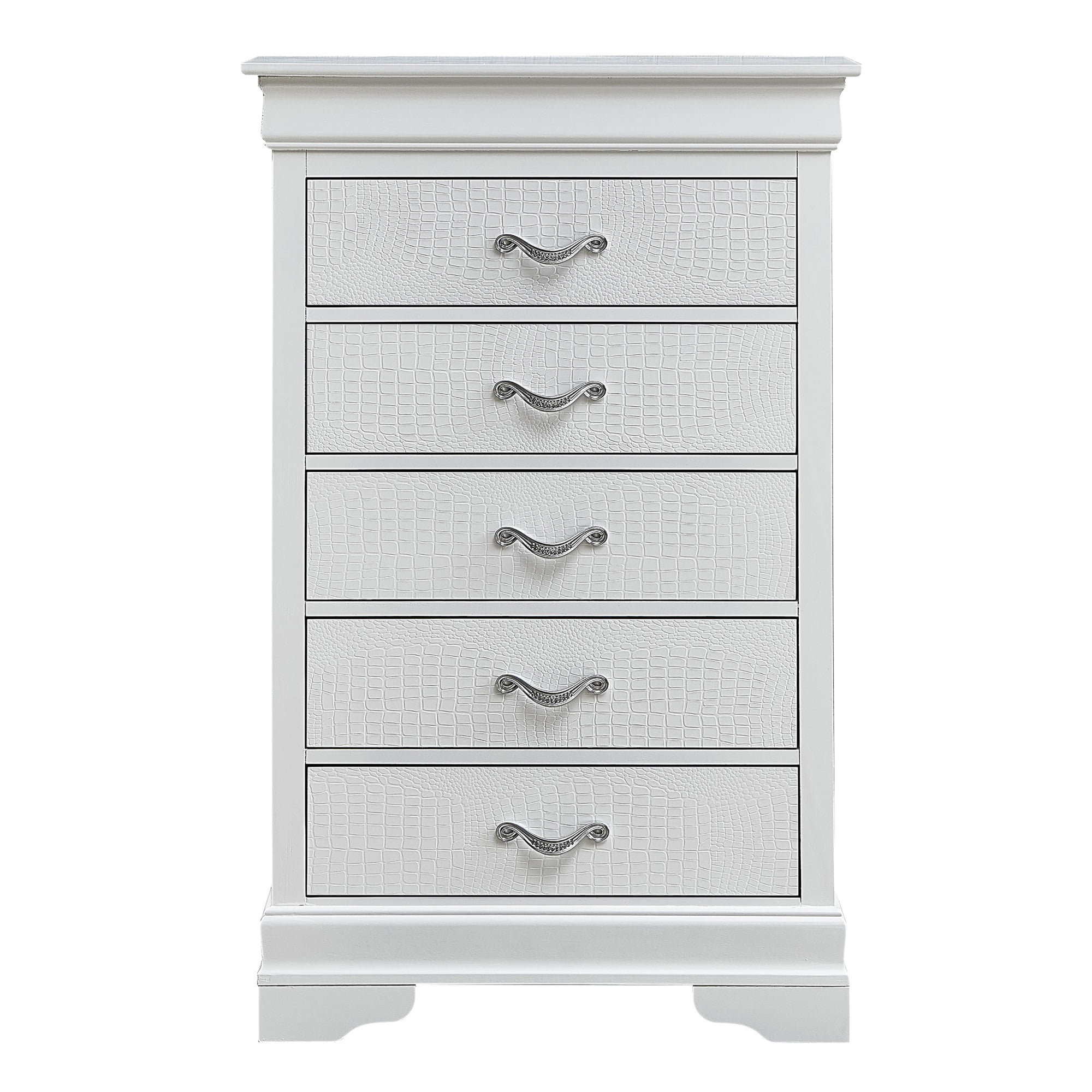 PF-G6590-CH Lorana Silver Champagne 5-Drawer Chest of Drawers - 31 x 16 x 48 in -  Passion Furniture