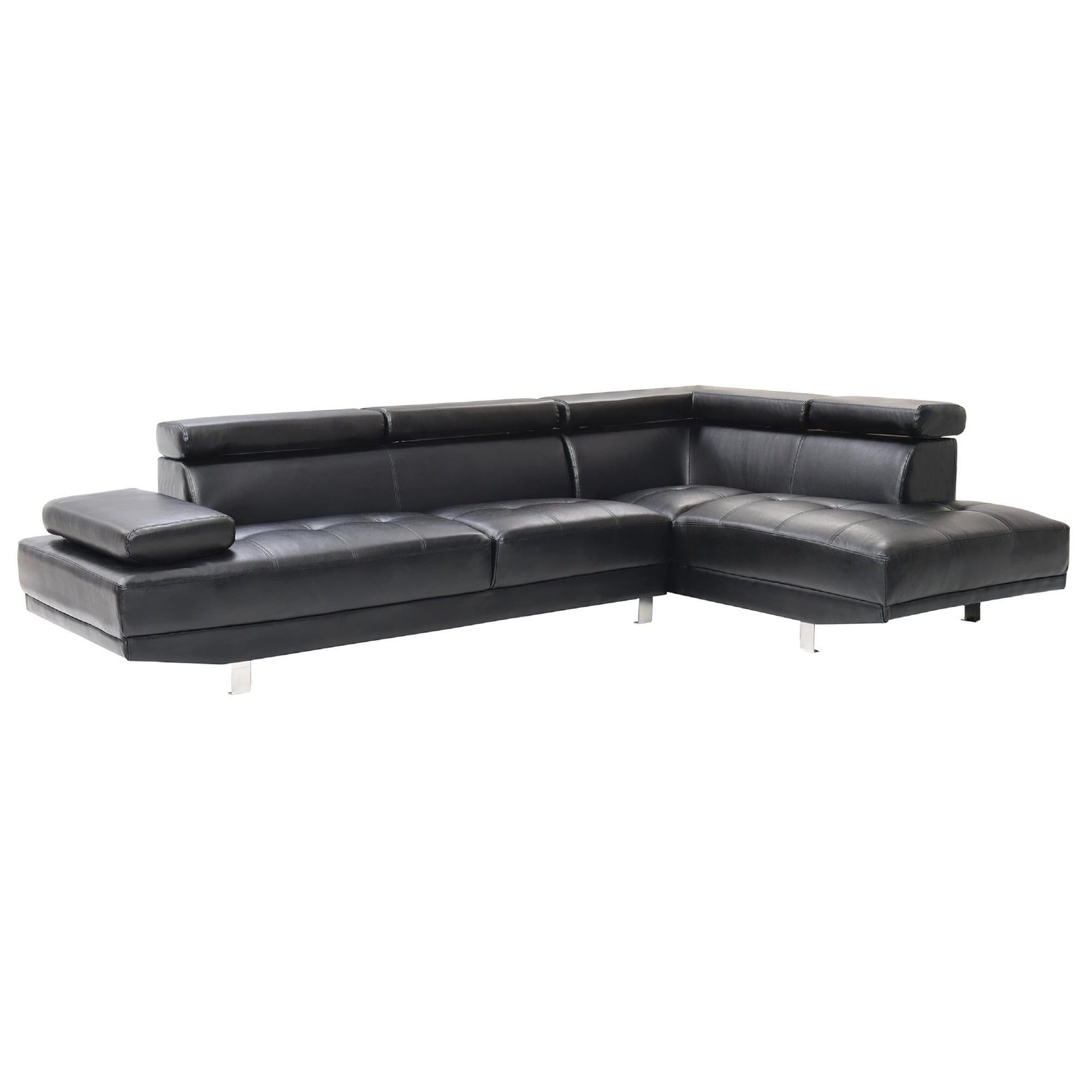 PF-G448-SC Riveredge 109 in. 2 Piece Faux Leather L Shape Sectional Sofa in Black -  Passion Furniture