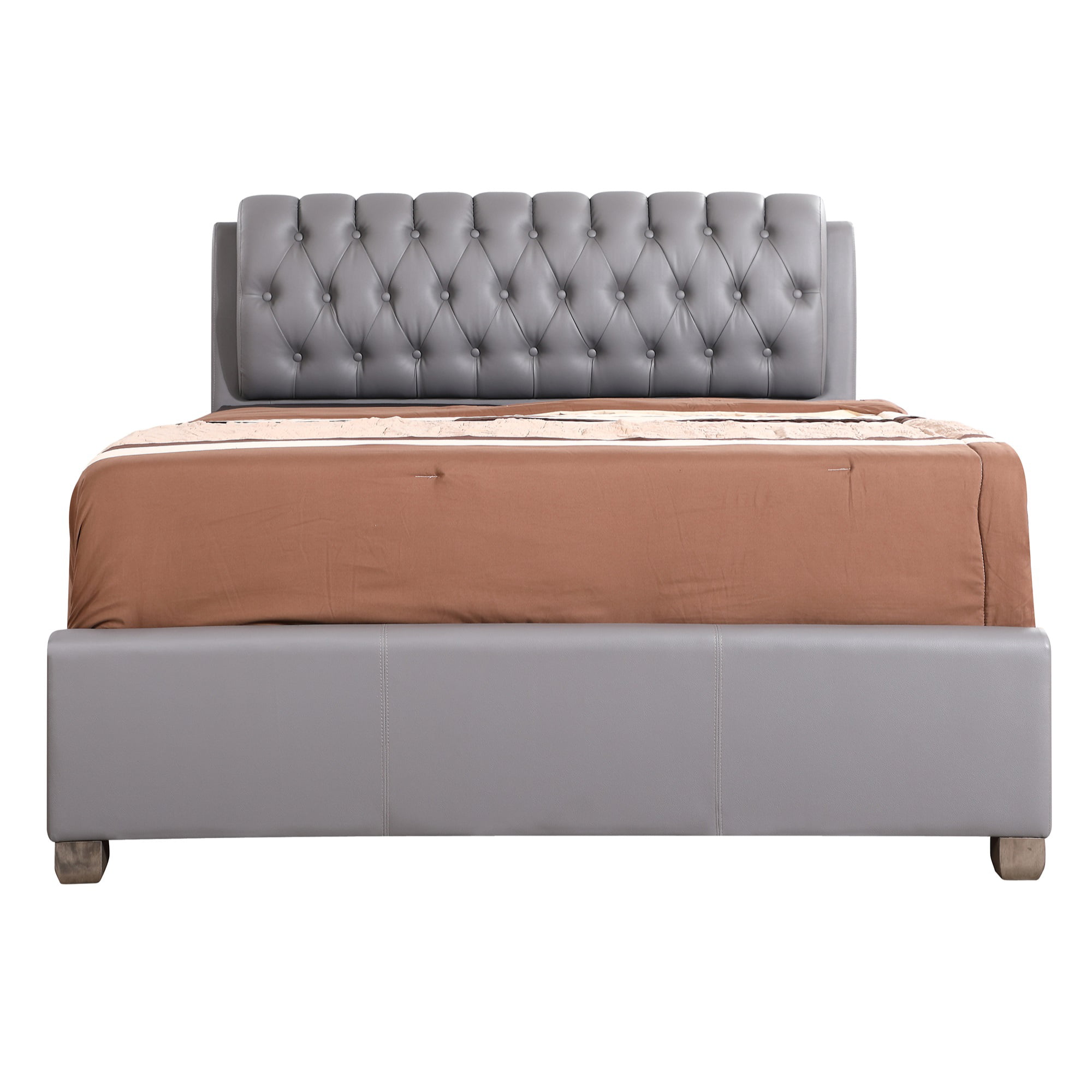 PF-G1505C-QB-UP Marilla Transitional Panel Bed, Light Grey - Queen Size -  Passion Furniture