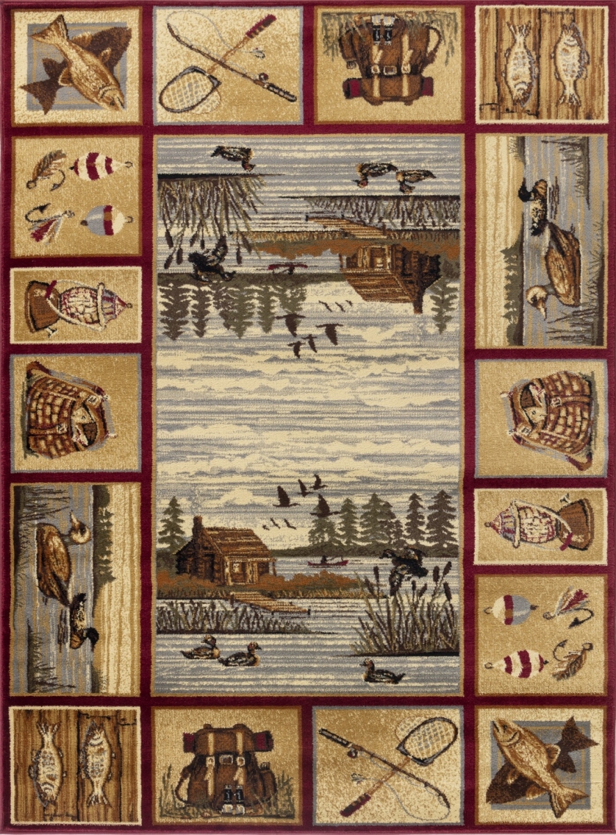 CBL3003 8x10 7 ft. 10 in. x 10 ft. 3 in. Cabin Life Lodge Machine Made Rectangle Rug, Red