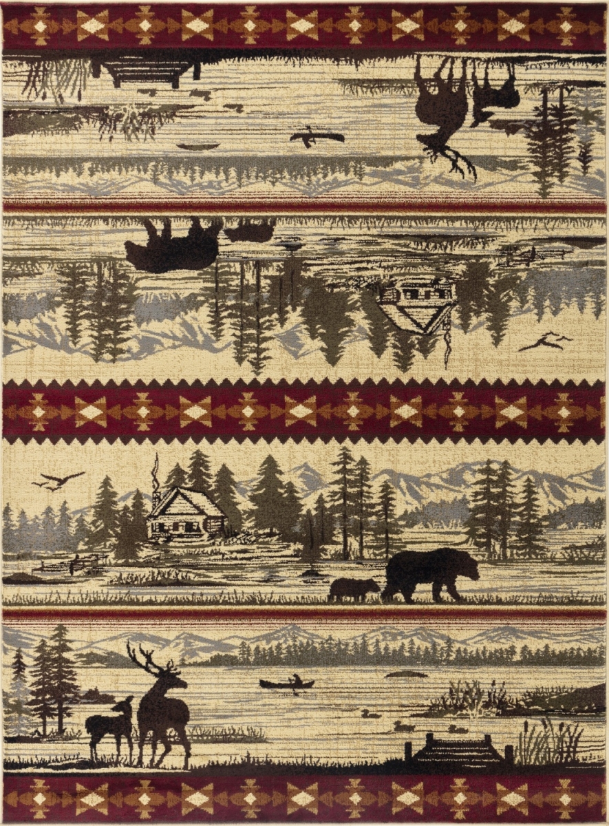 5 ft. 3 in. x 7 ft. 3 in. Cabin Life Lodge Machine Made Rectangle Rug, Cream