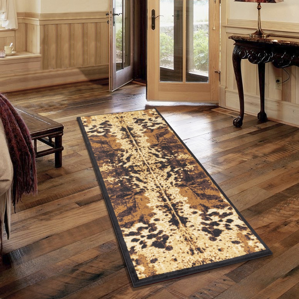 2 ft. 7 in. x 7 ft. 3 in. Yellowstone Cowhide Machine Made Runner Rug, Black
