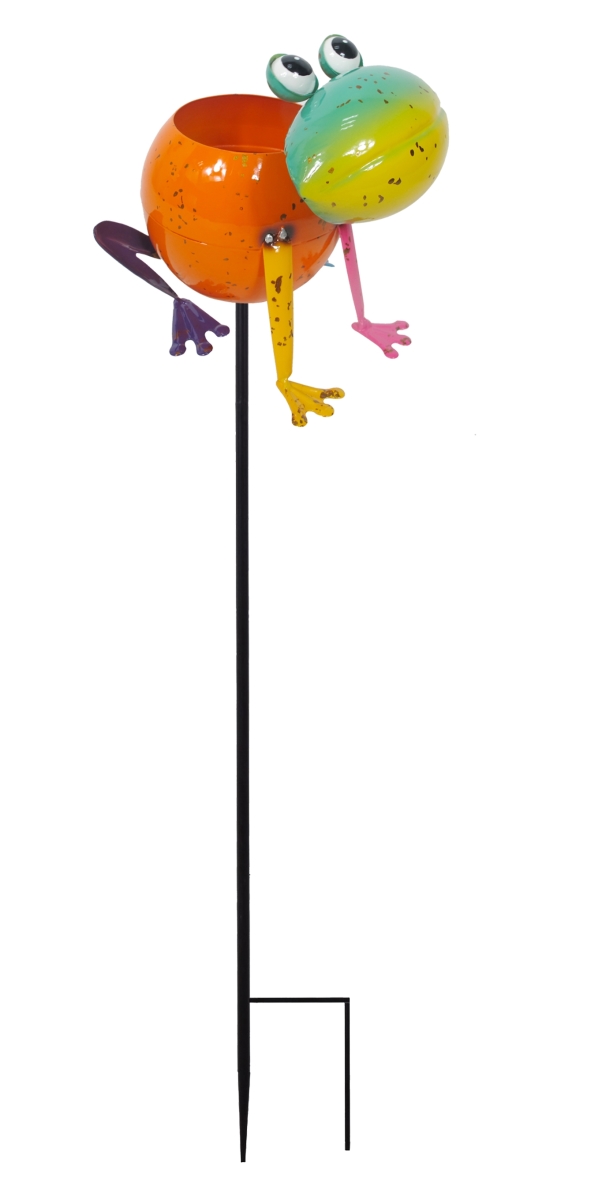 Colorful Enameled Metal Frog Planter Stake - Mini