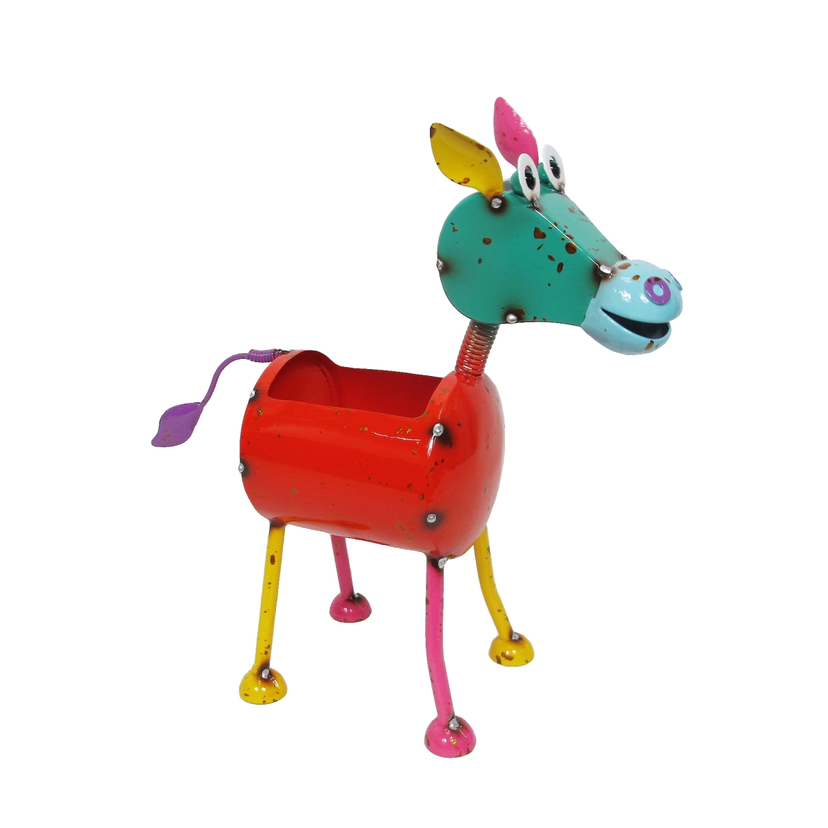 Colorful Enameled Metal Peach Flying Pig Planter