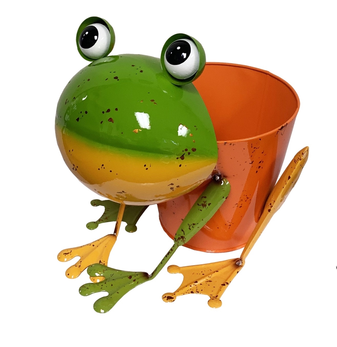 Colorful Enameled Metal Frog Bucket Planter