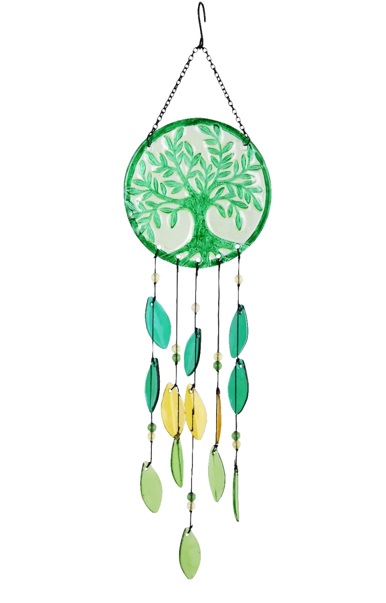 Painted Glass & Metal Tree of Life Wind Chime