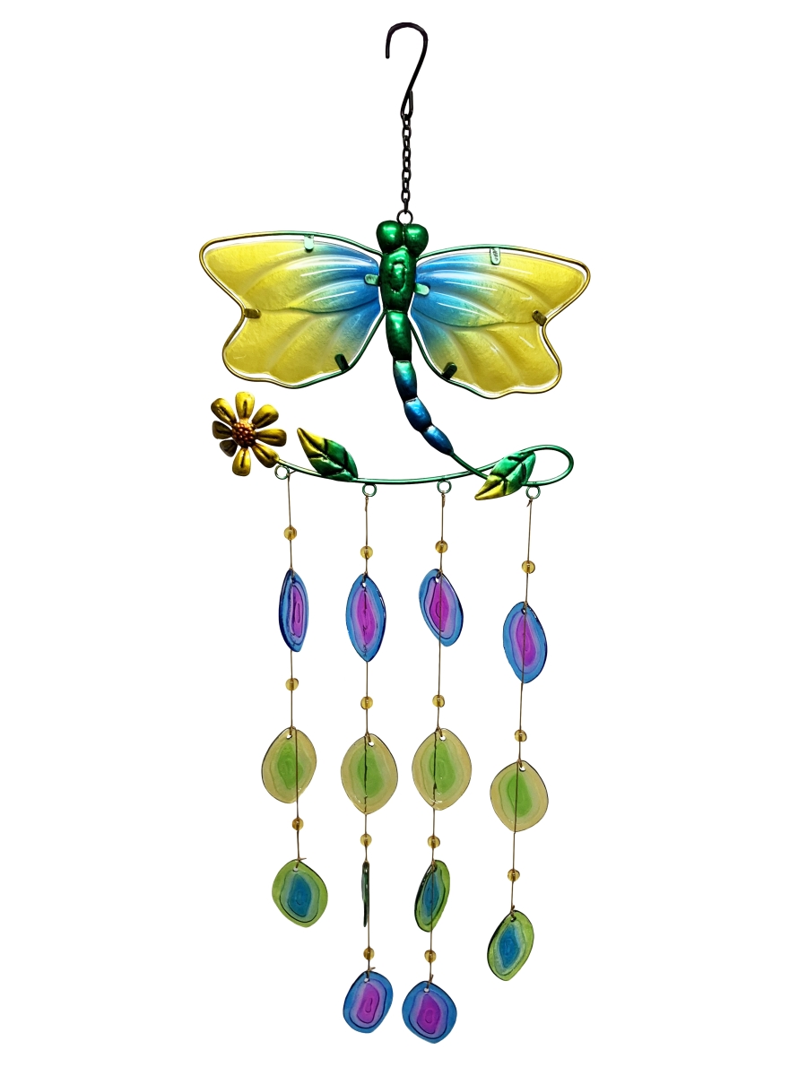 Painted Glass & Metal Dragonfly Suncatcher Wind Chime