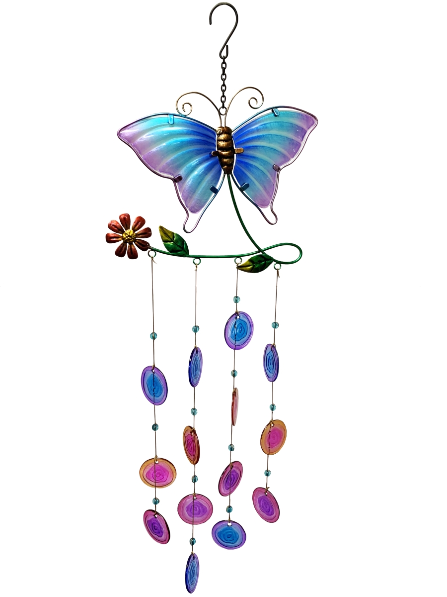 3821900A Painted Glass & Metal Butterfly Suncatcher Wind Chime