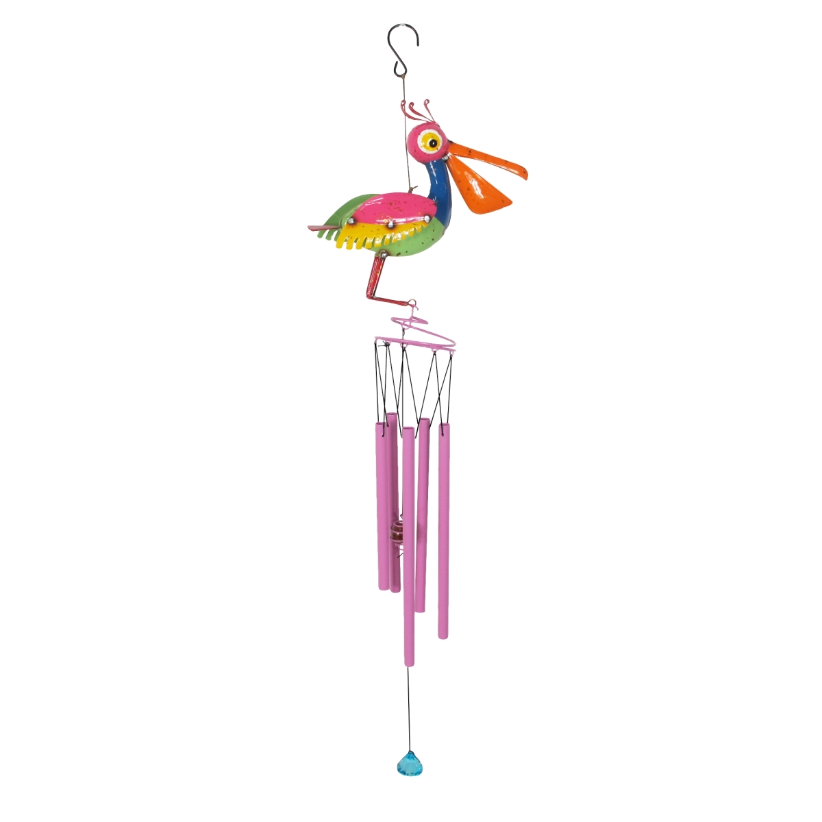20710B Hanging Colorful Enameled Beak Pelican Wind Chime - Orange