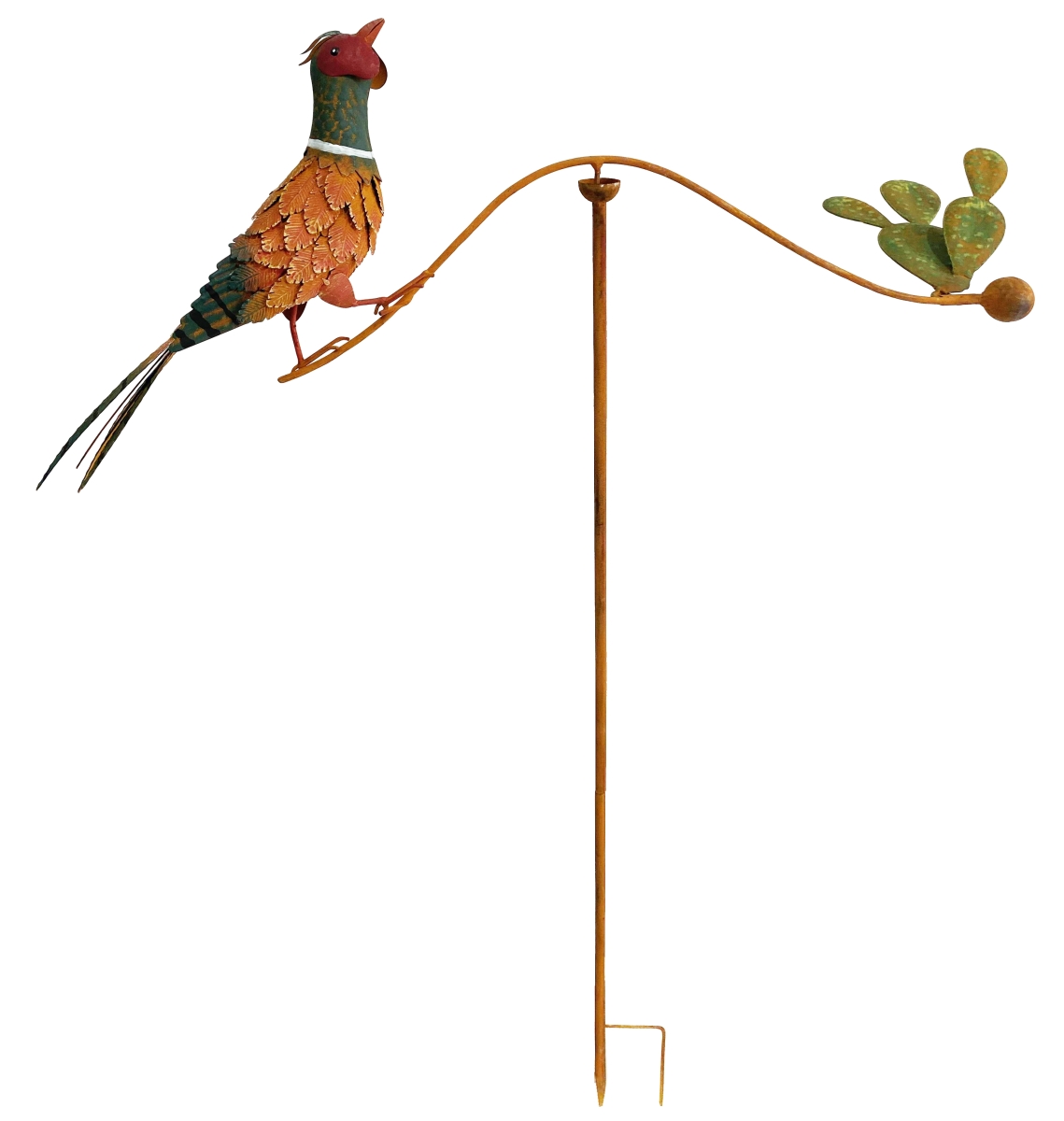 Kinetic Metal Pheasant & Cactus Balancer - Rustic