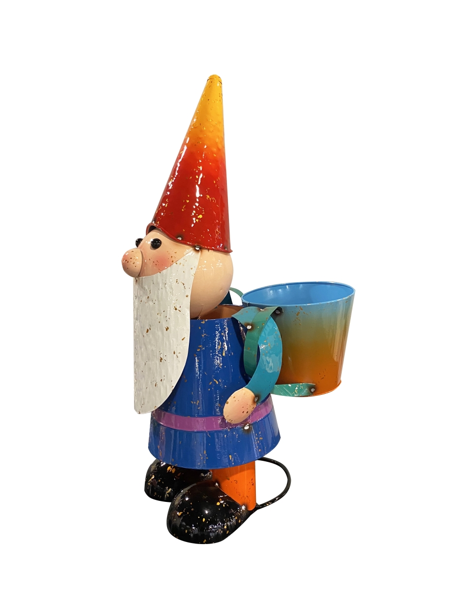 Colorful Enameled Metal Gnome Planter - Big