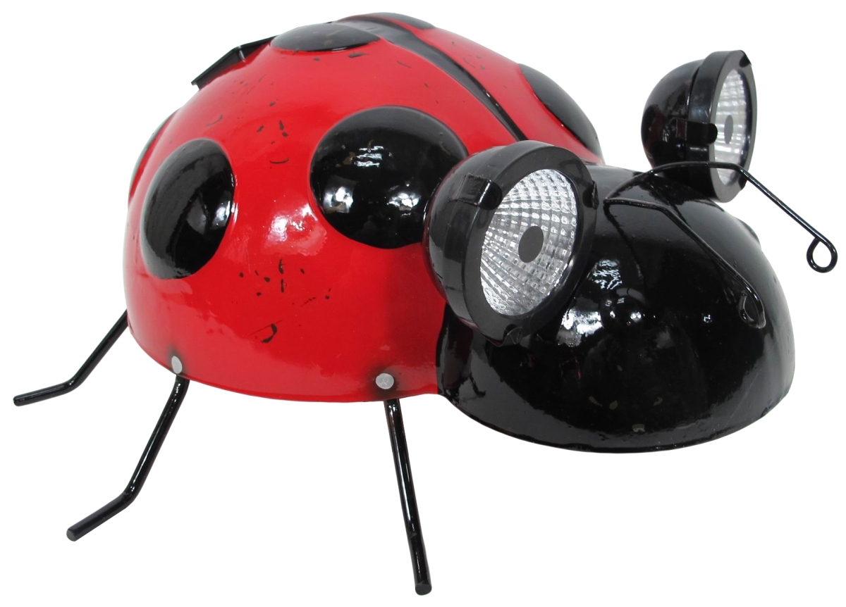 Colorful Enameled Metal Ladybug with Solar Eyes Statue - Red