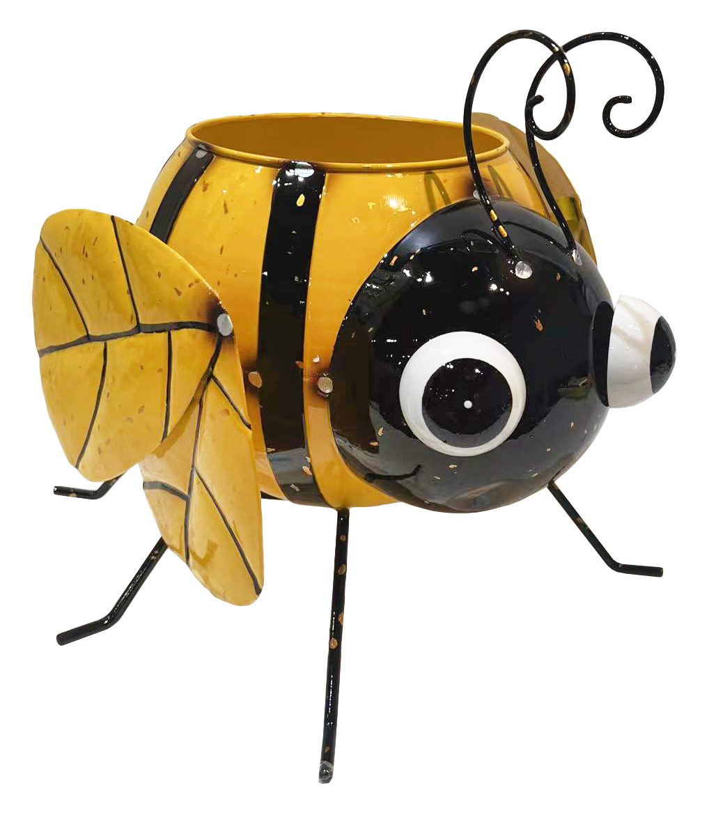 Colorful Enameled Metal Bumblebee Planter - Yellow & Black