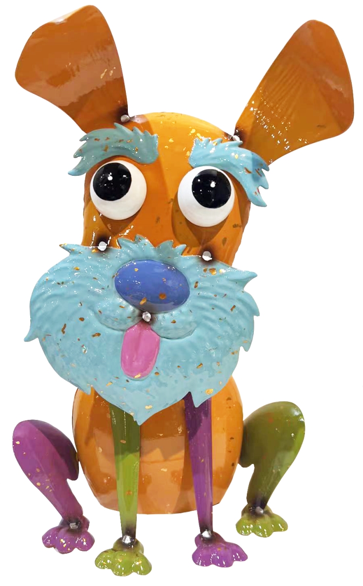 Colorful Enameled Metal Dog Statue - Orange & Blue