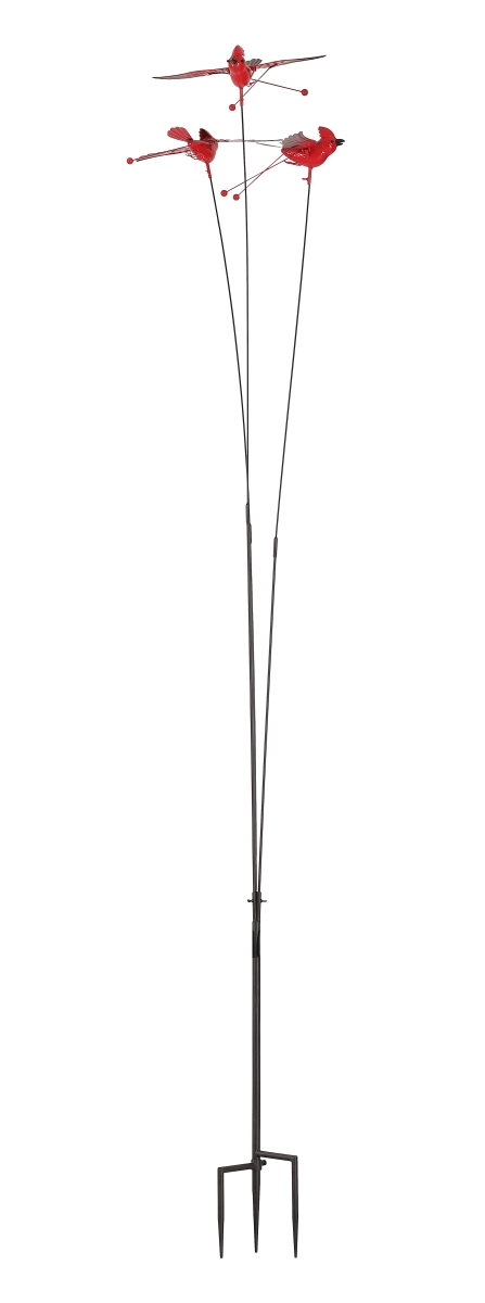 Tall Rustic Three Cardinals Garden Stake - Red
