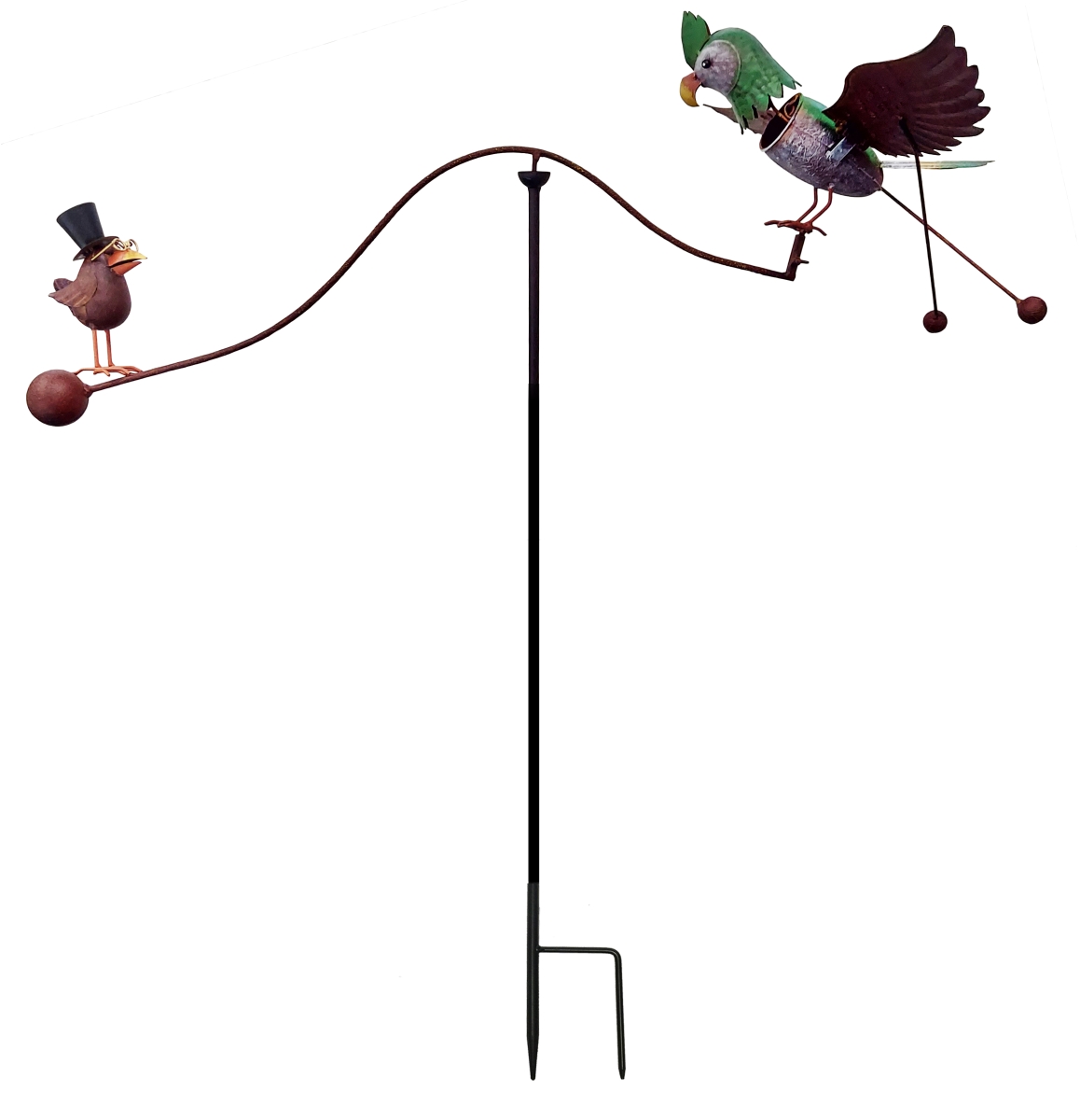Rustic Kinetic Metal Old Birds Balancer Stake - Brown & Green