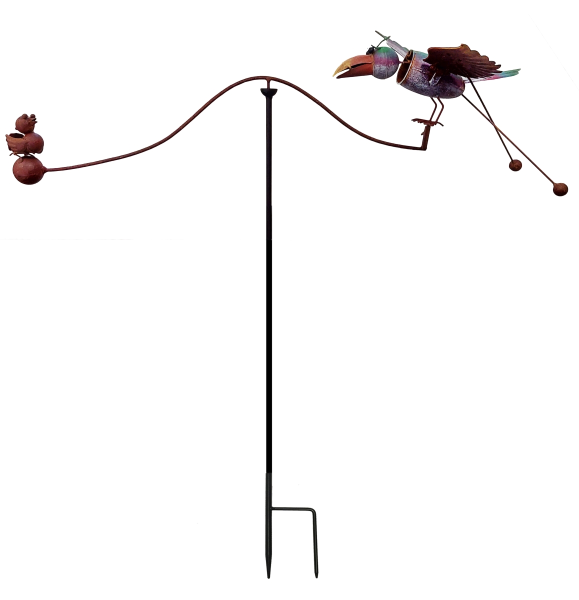 Rustic Kinetic Metal Two Birds Balancer Stake - Brown