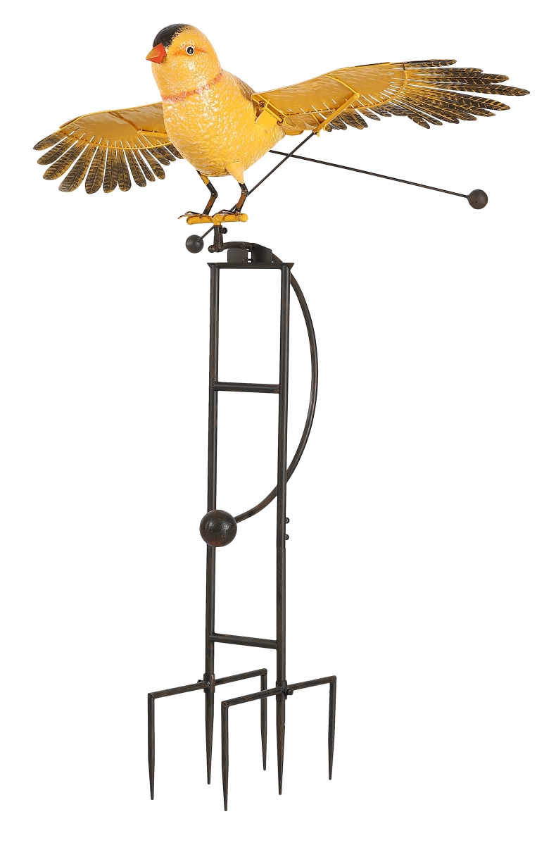 Big Rustic Metal Flying Goldfinch Rocker Stake - Yellow