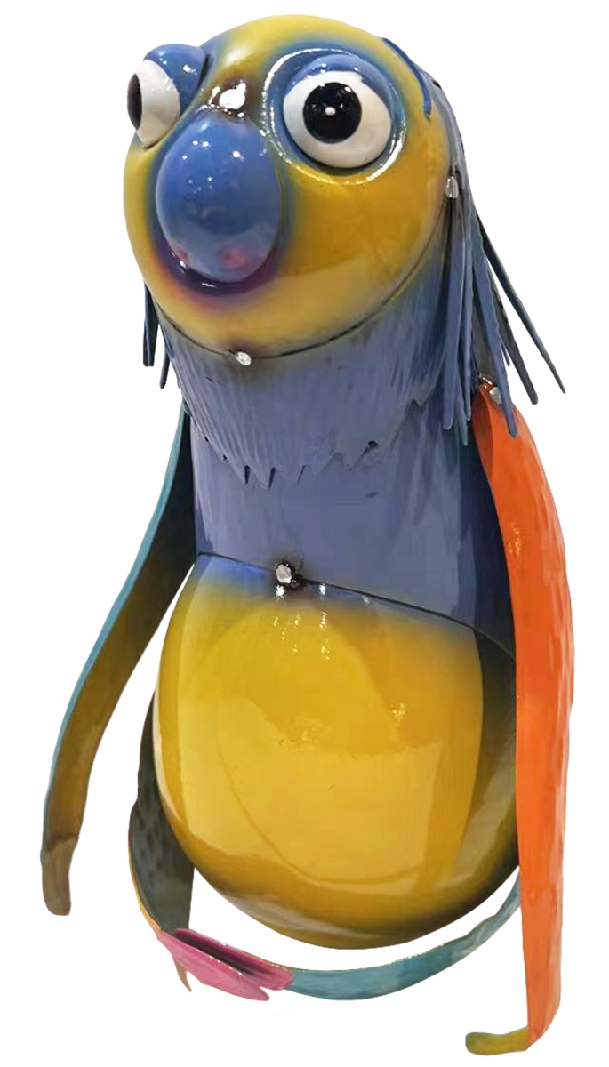 Colorful Enameled Metal Sloth Statue - Blue & Yellow