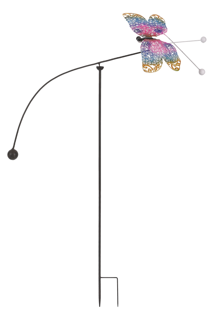 19907 Rustic Metal Kinetic Dragonfly Balancing Stake - Pink, Purple & Yellow