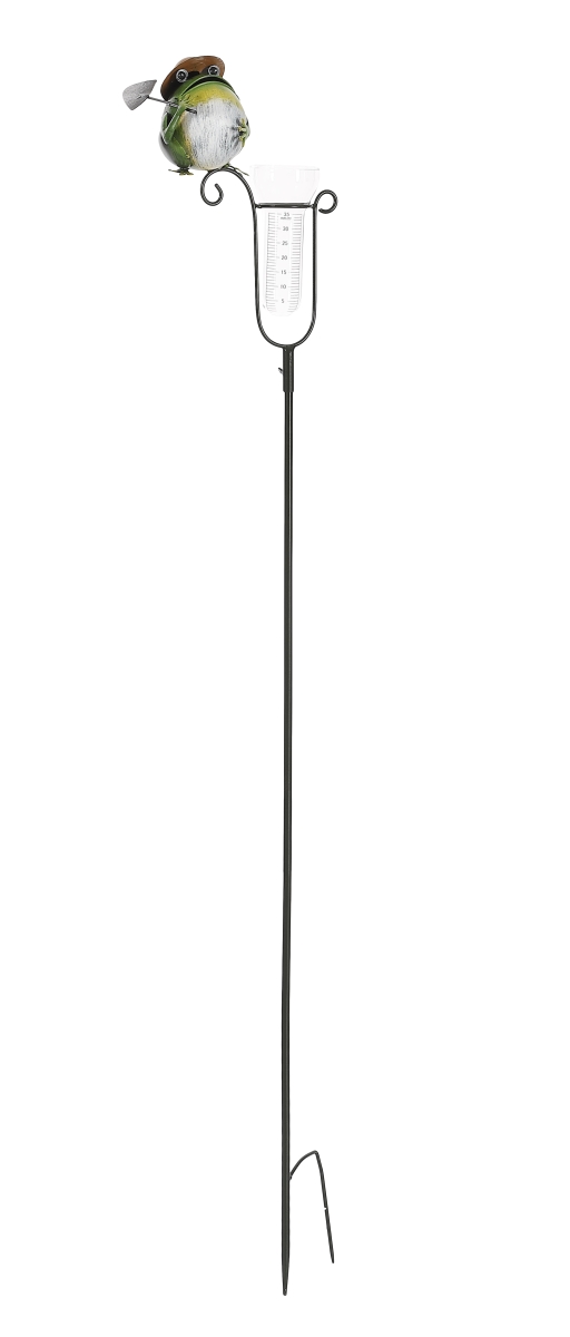 Single Rustic Metal Frog Garden Stake with rain Gauge