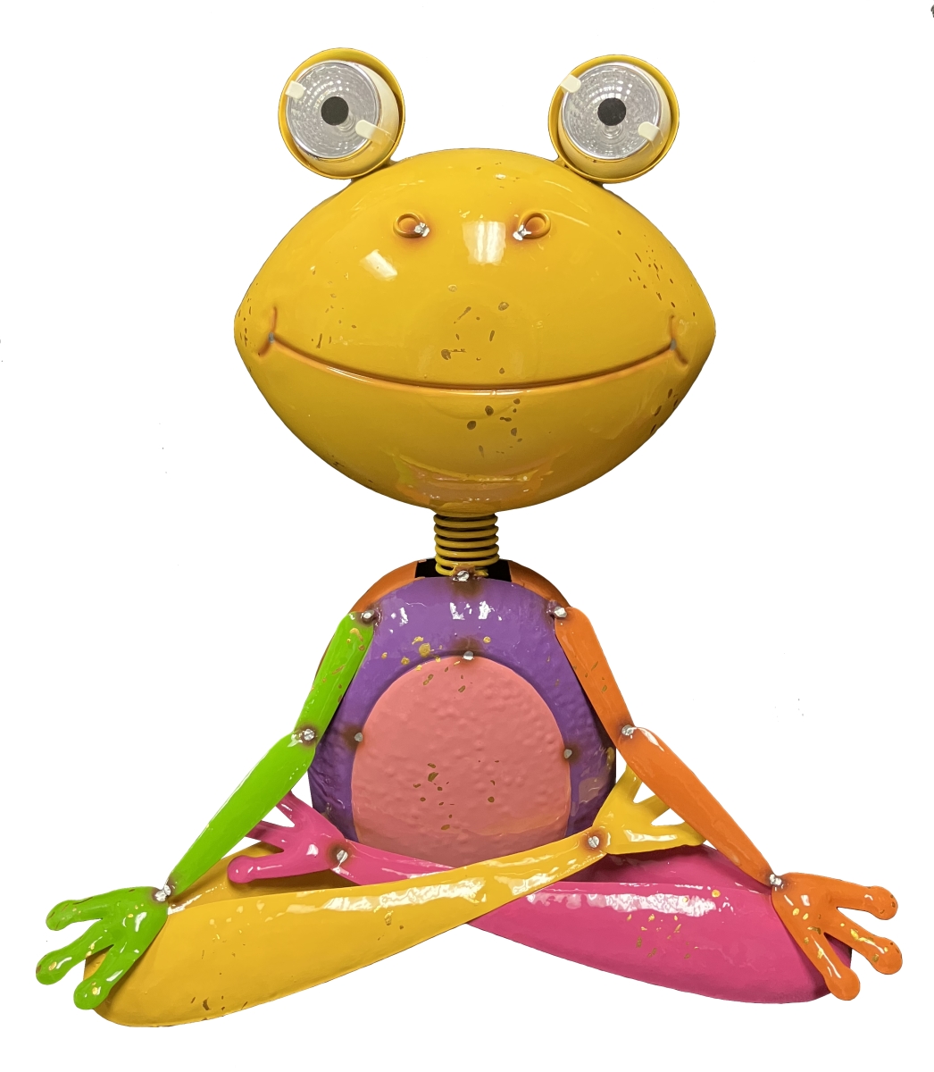 Colorful Enameled Metal Frog with Solar Eyes Statue - Yellow