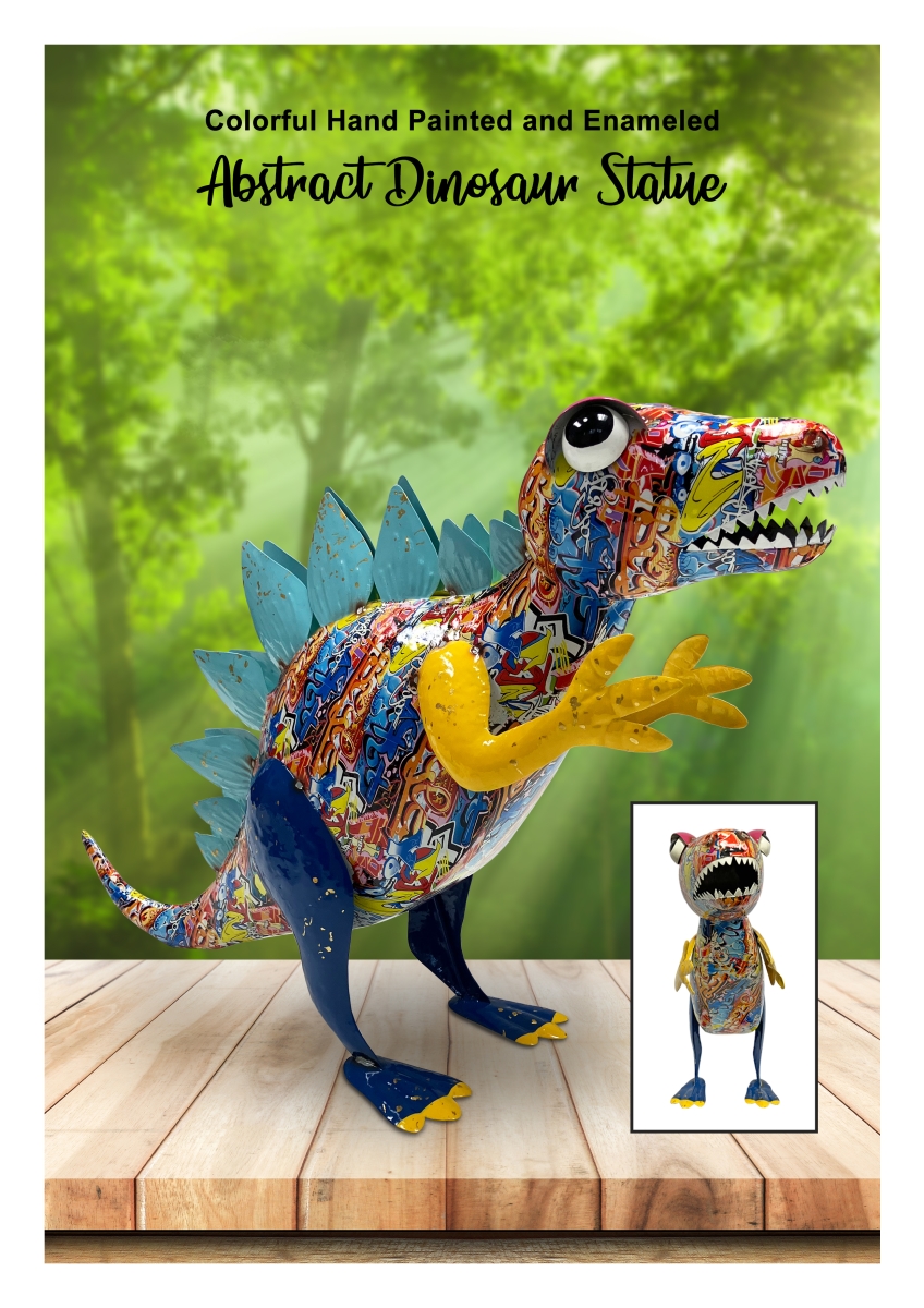 22157C Colorful Enameled Metal Abstract Print Stegosaurus Statue - Multi Color