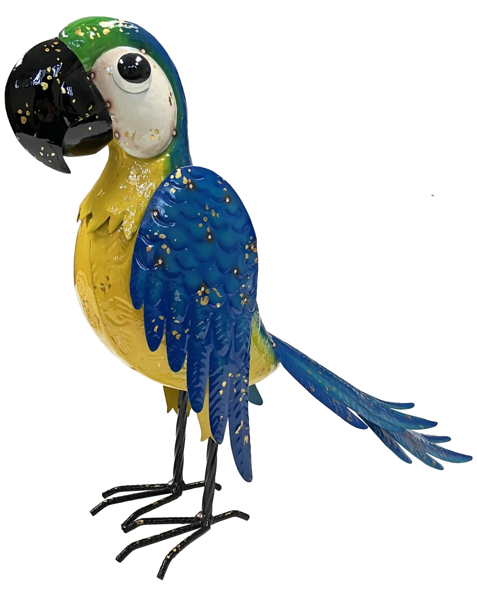 Colorful Enameled Metal Parrot Statue - Blue