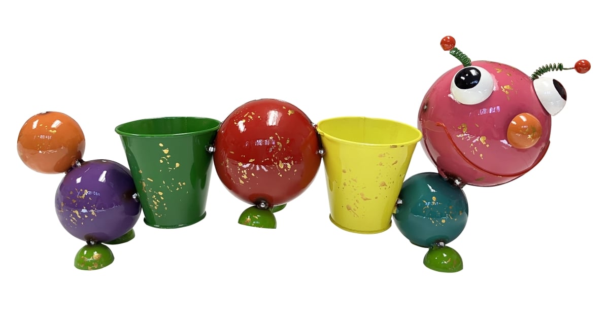 Colorful Enameled Metal Caterpillar Statue Planter - Multi Color