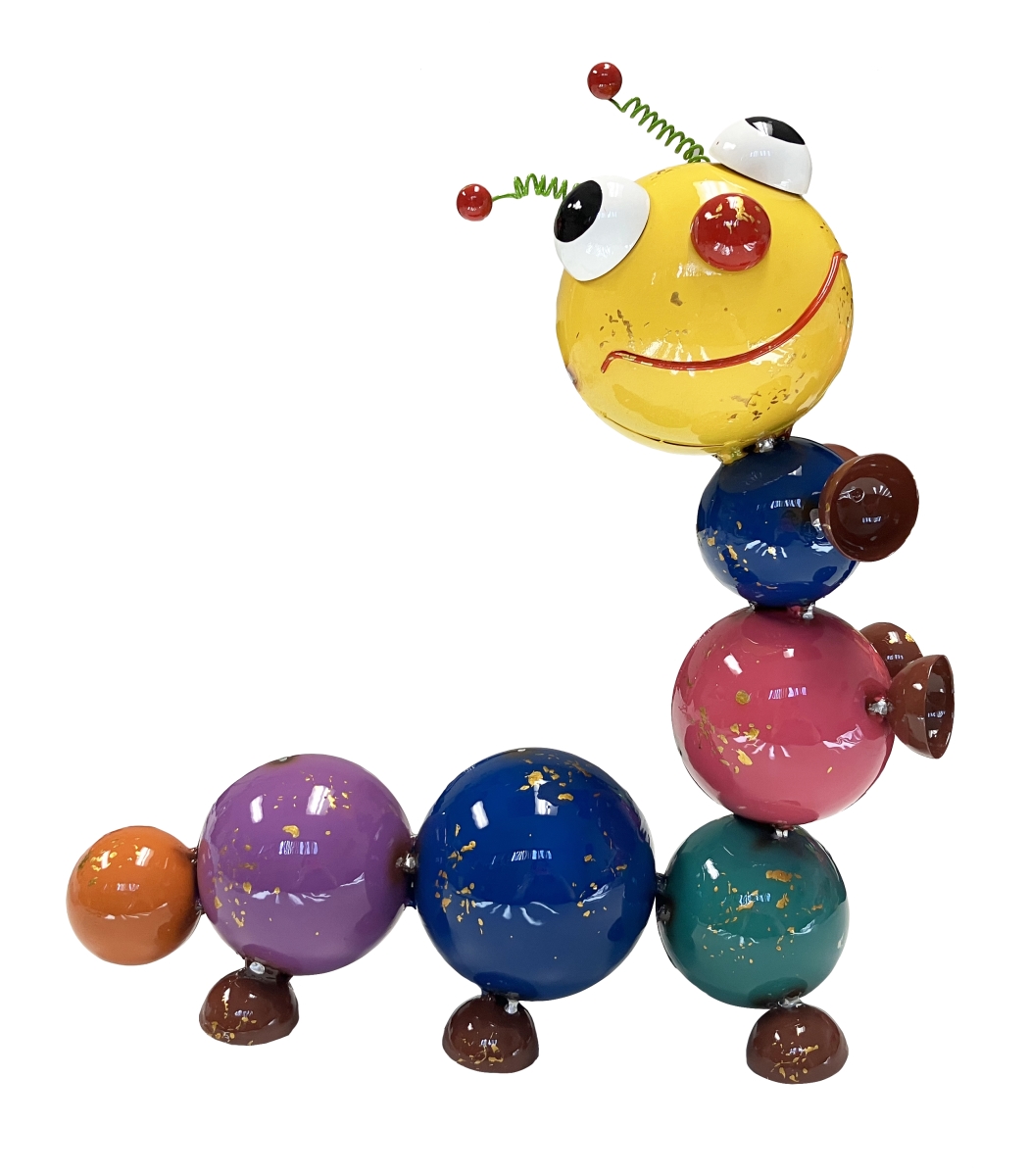 Colorful Enameled Metal Upright Caterpillar Statue - Multi Color