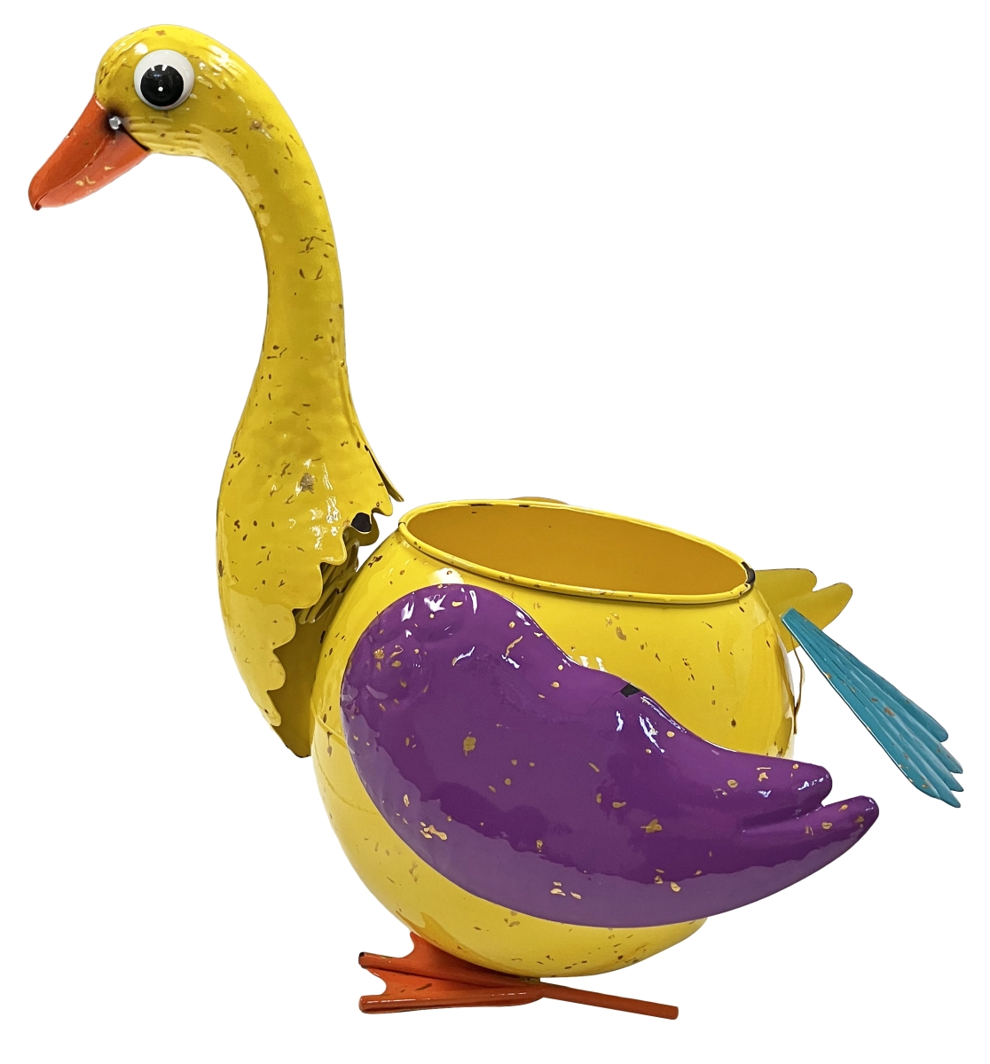 23733 Colorful Enameled Metal Duck Planter - Yellow