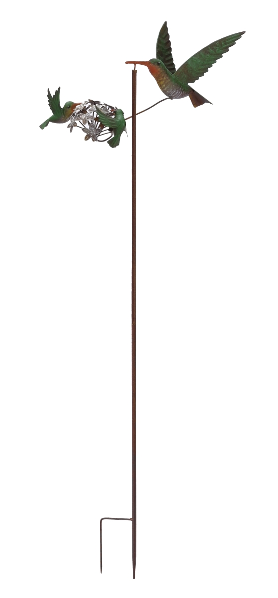 20317 Rustic Kinetic Metal Spinning Hummingbirds Stake - Multi Color